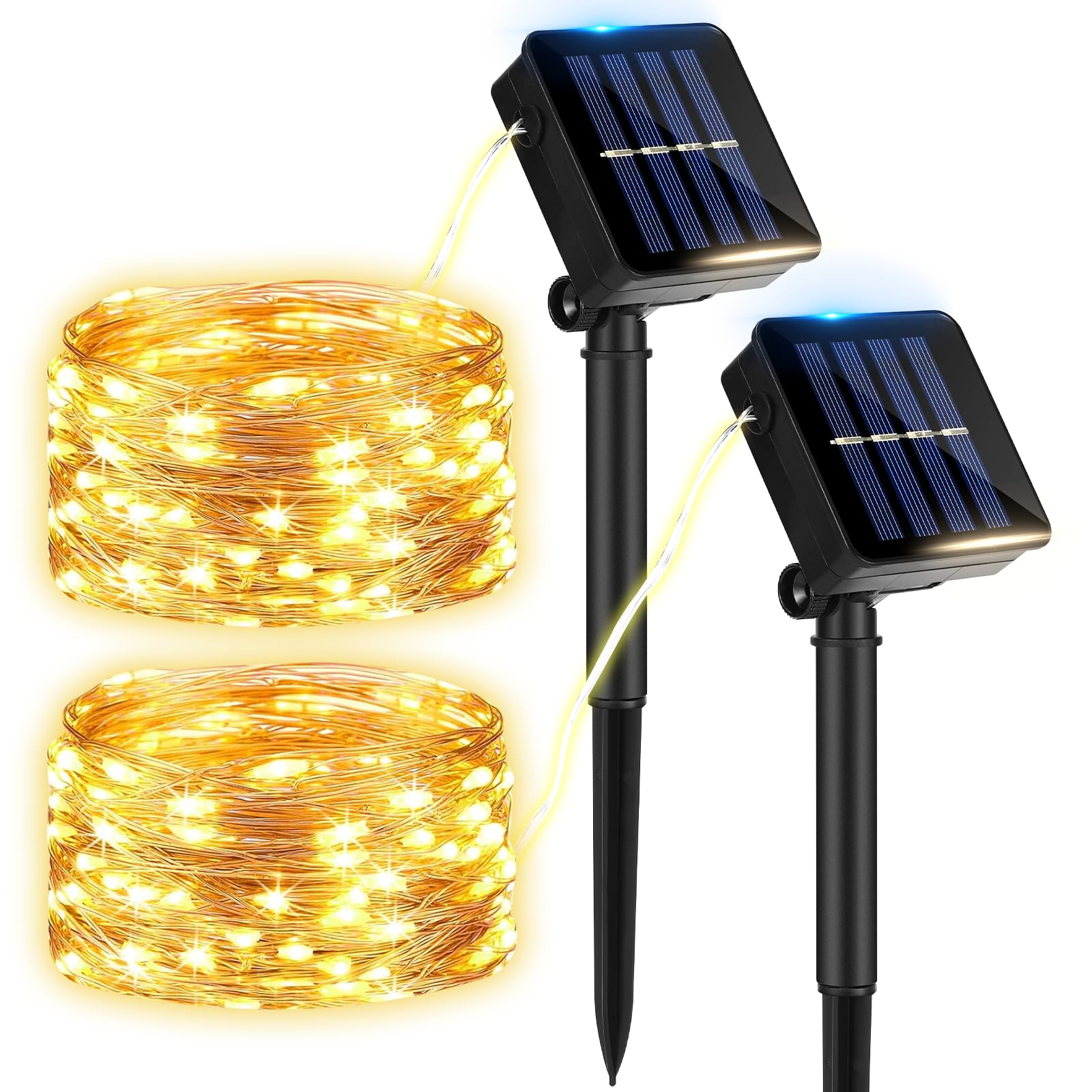 2 Pacchi Luci Solari Esterno 12m 120 LED, Impermeabili