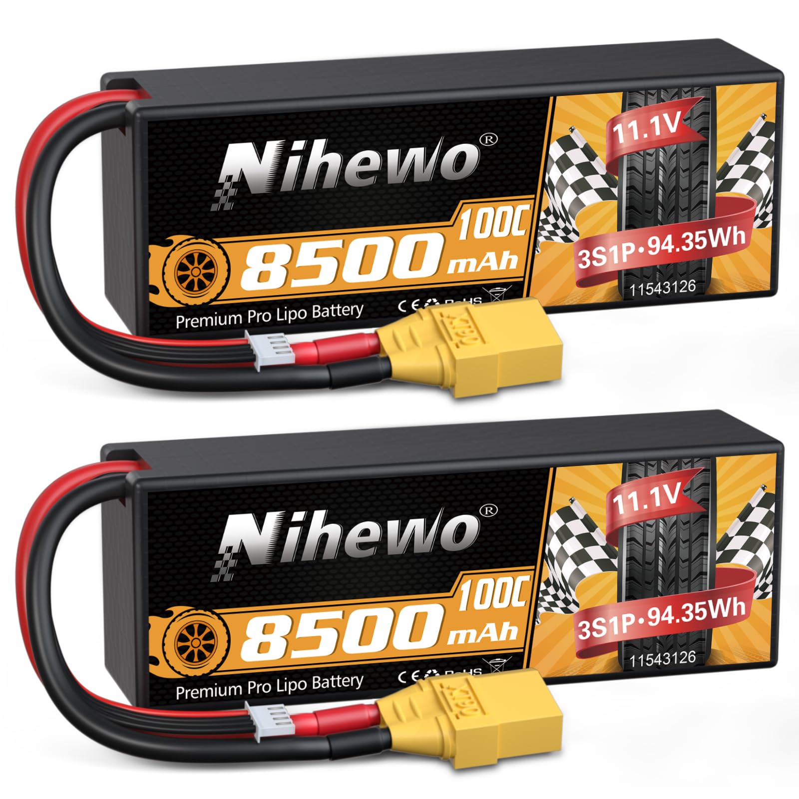 Batteria Lipo 3S 8500mAh 11,1V 100C XT90 (2 confezioni)