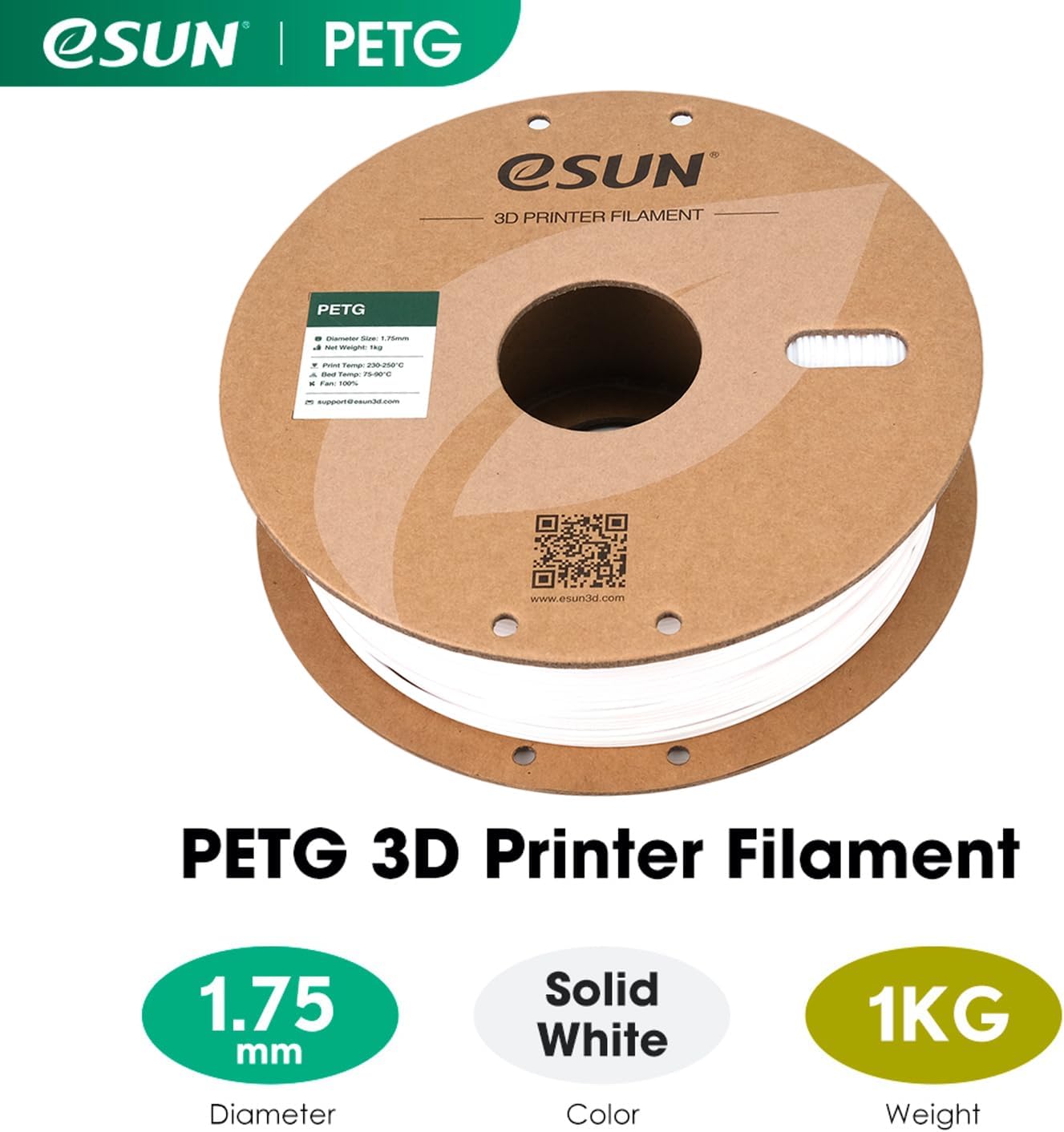 Esun Filamento PETG 1.75mm per Stampante 3D, Bianco - immagine 2