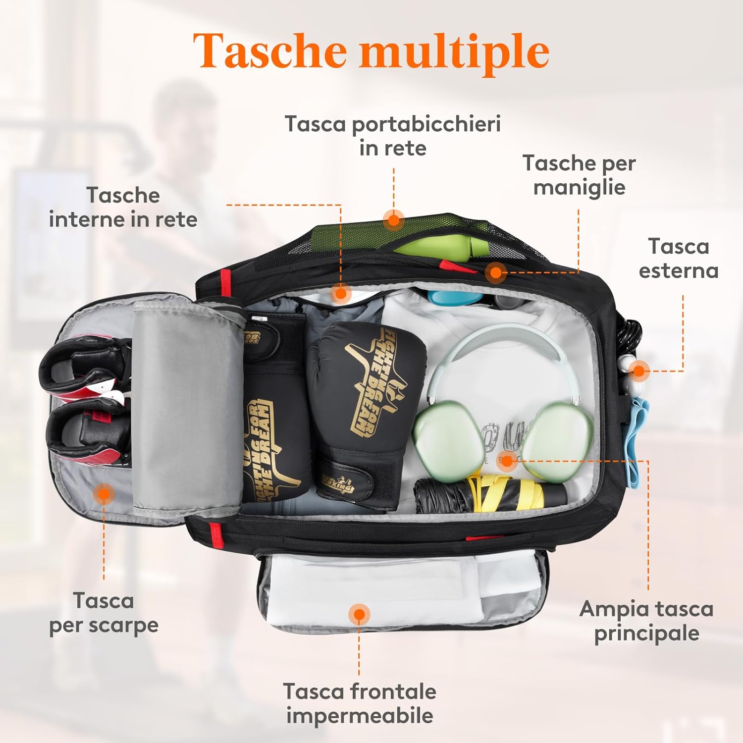 Lifewit Borsone Palestra 40L con Portascarpe, Nero - immagine 2