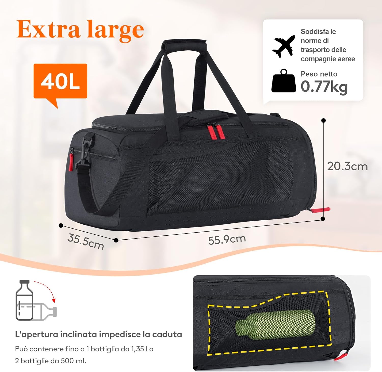Lifewit Borsone Palestra 40L con Portascarpe, Nero - immagine 6
