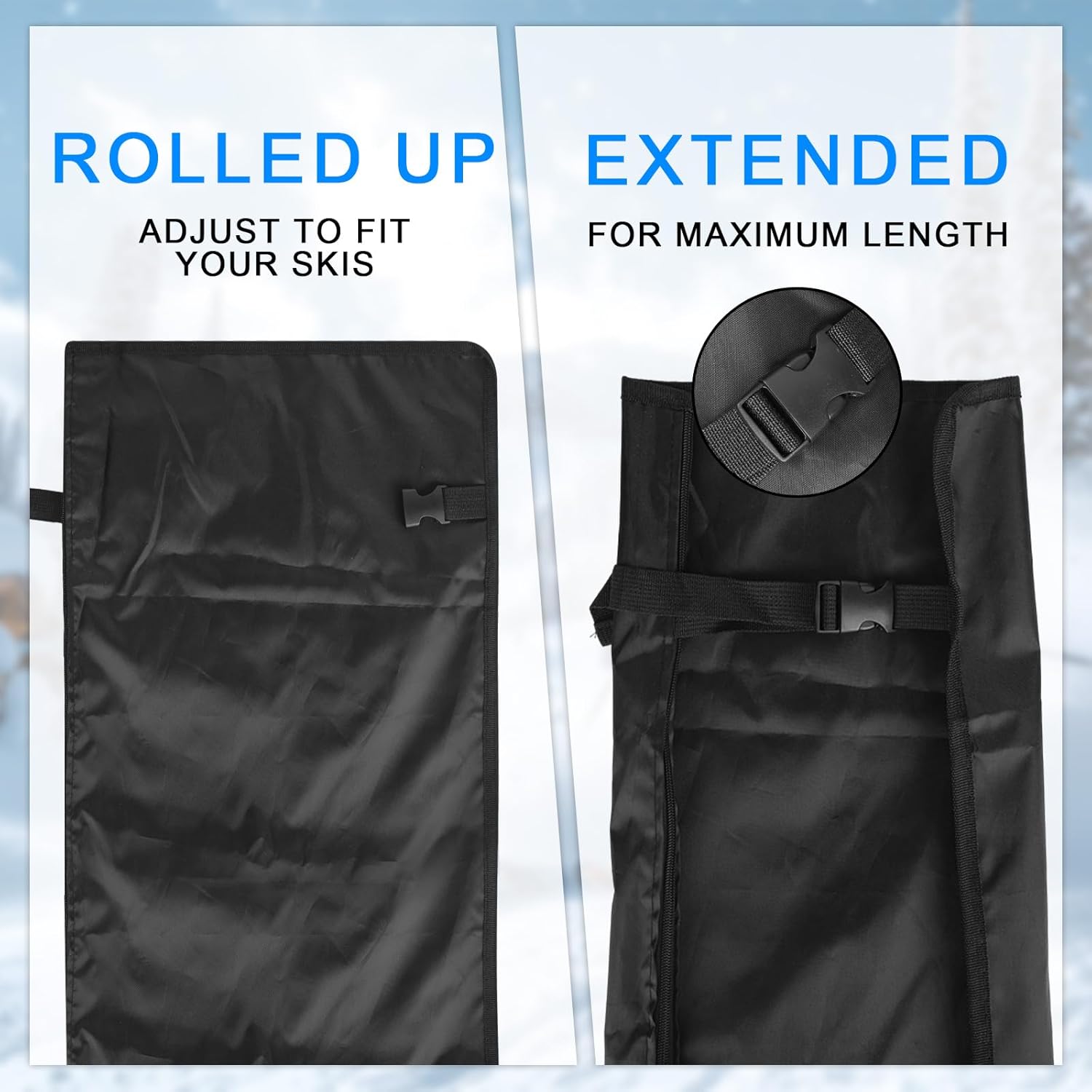 185 cm, borsa da sci per 1 paio di sci con manico e spallacci, impermeabile, borsa da sci regolabile per snowboard, sci e bastoncini - immagine 4
