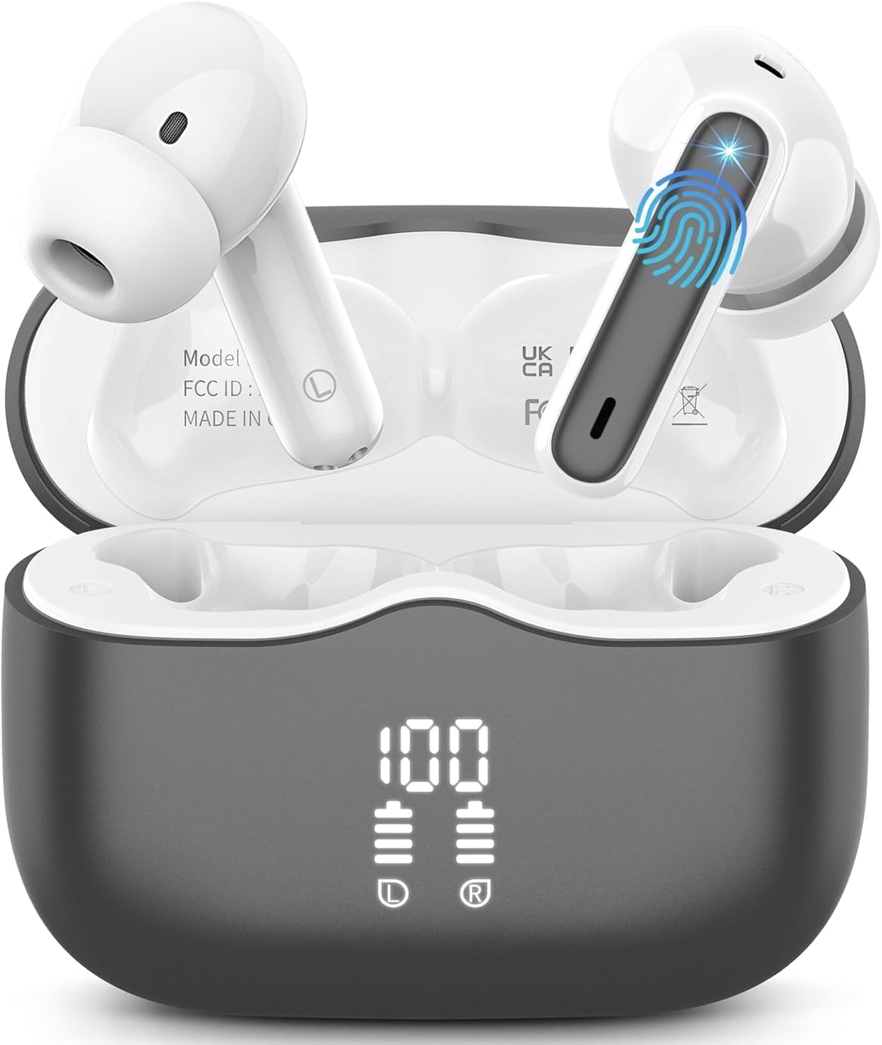 Cuffie Bluetooth 5.4 In Ear HD Stereo 40 Ore, Grigio Scuro