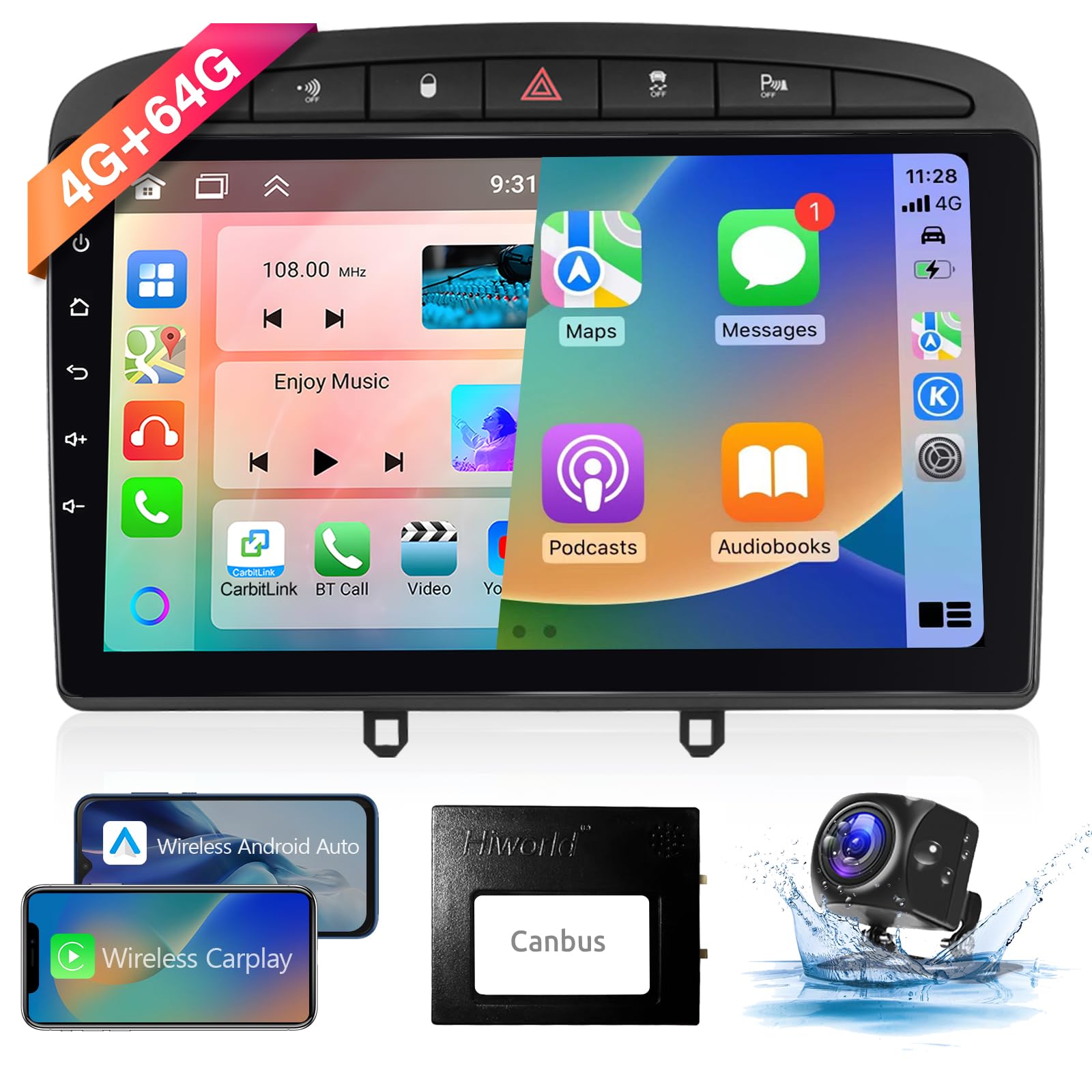 Hodozzy Carplay Autoradio 9" per Peugeot 308/408