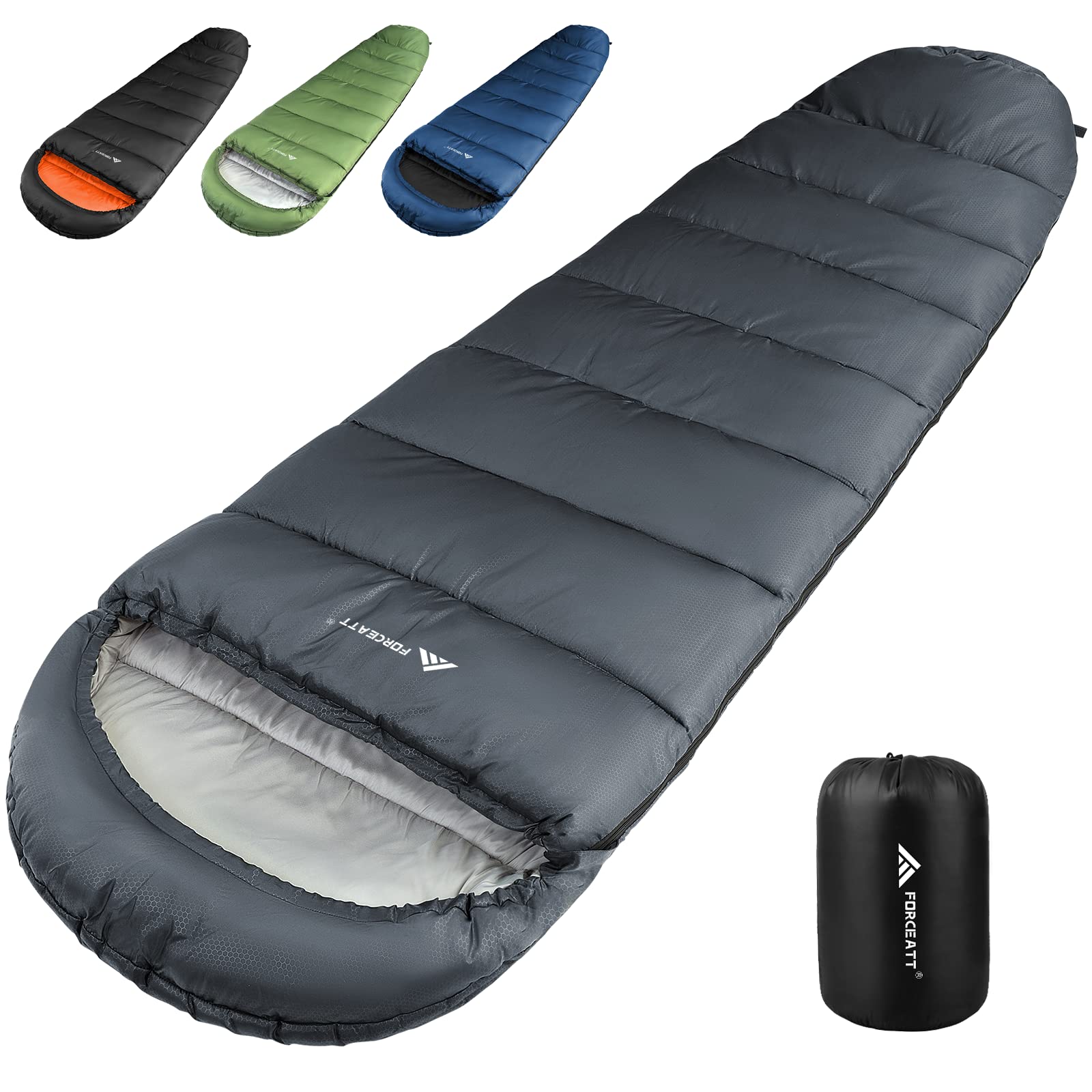 Forceatt Sacco a pelo, 5℃~25℃ 3-4 stagioni ultraleggero e compatto, invernale/estate all'aperto Sacco a pelo mummia, leggero percampeggio, festival, viaggi, uso interno ed esterno