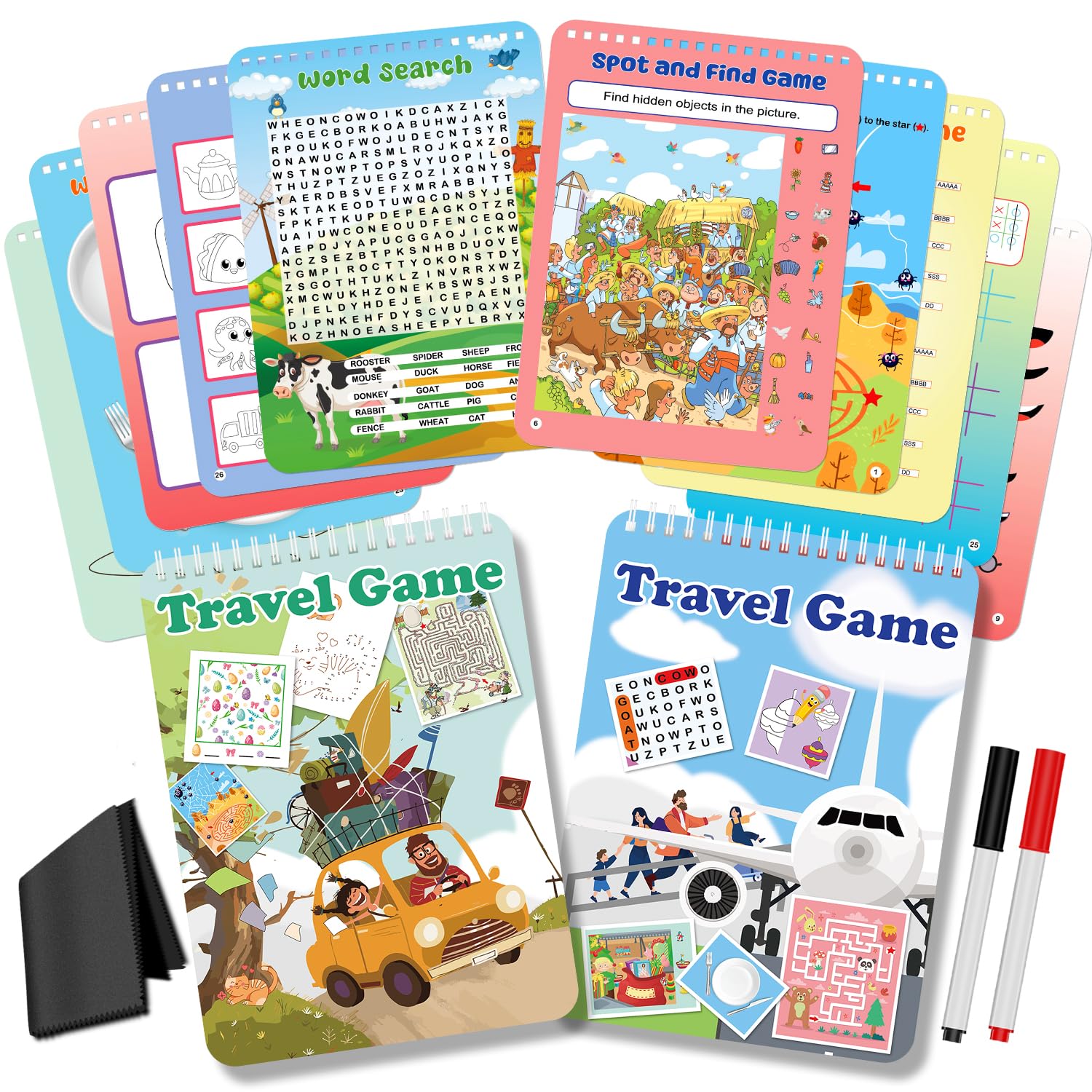 Elfew Confezione da 2 giochi di viaggio riutilizzabili per bambini 3-5, 8-12, giocattoli da viaggio per bambini in aereo, giochi di viaggio per bambini per 3 4 5 6 anni, 1-2 giocatori Attività in