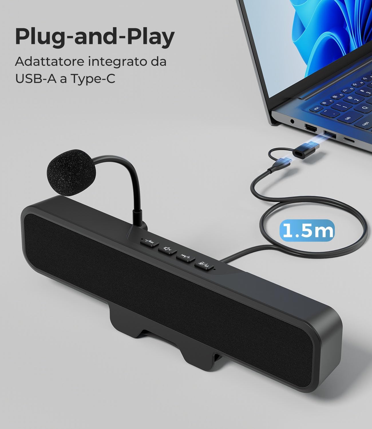 Altoparlanti USB per Computer con Microfono Staccabile - immagine 6