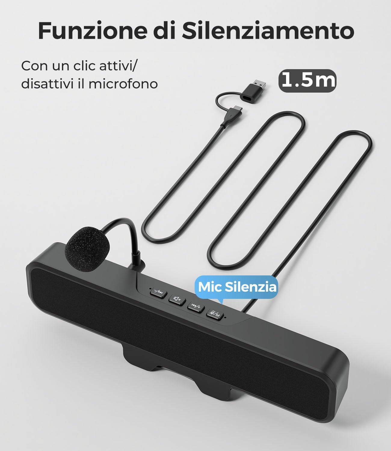 Altoparlanti USB per Computer con Microfono Staccabile - immagine 7