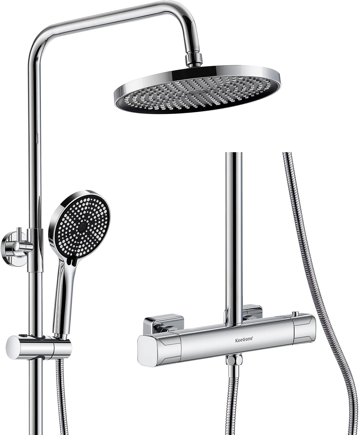 Keegone Sistema Doccia Termostatico Completo Acciaio Inox