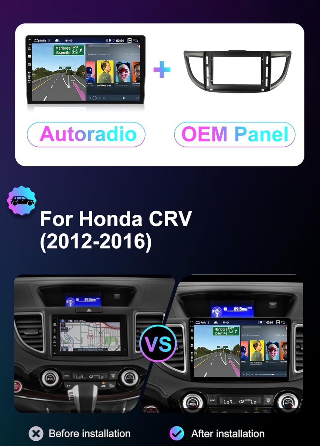 Autoradio Android 14 per Honda CRV 2012-2016 10.1" IPS - immagine 2