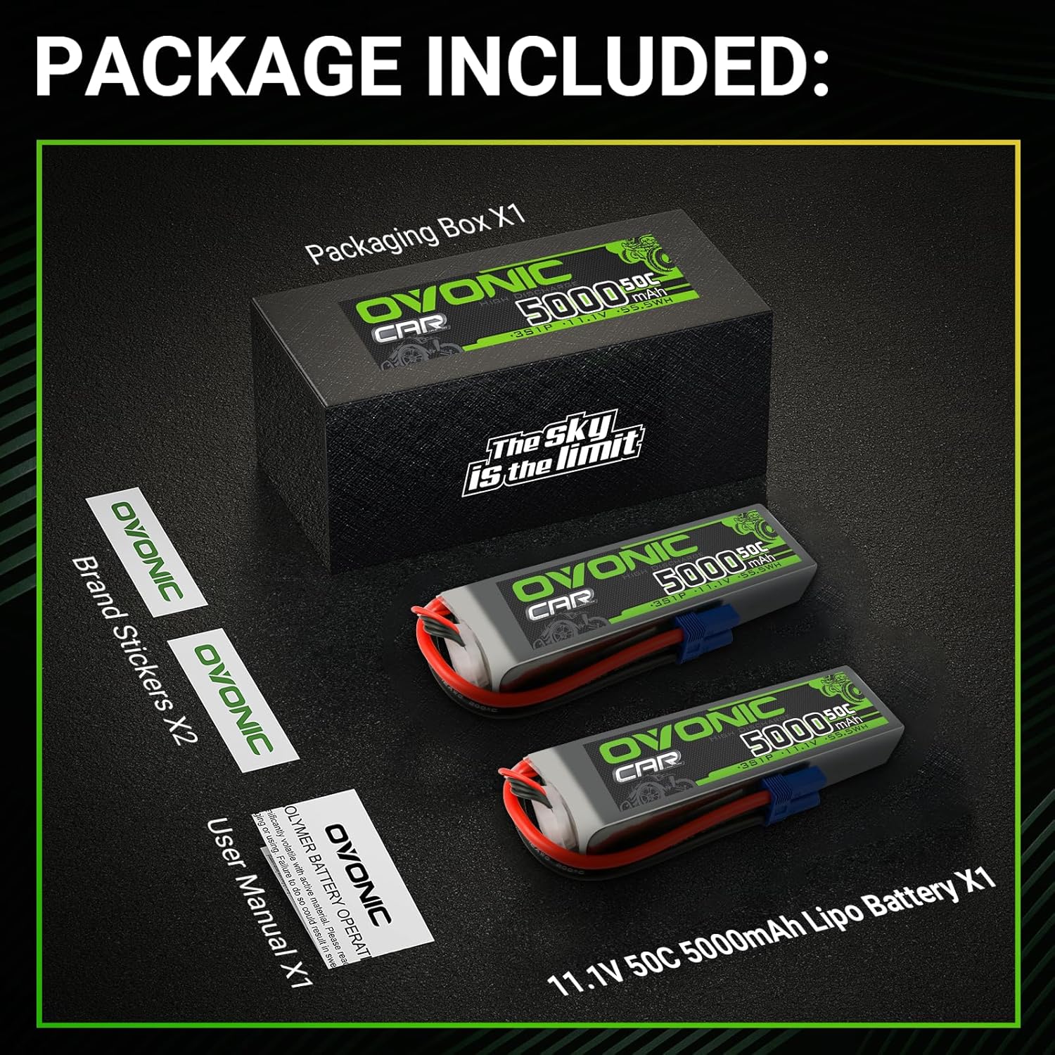 Ovonic Batteria Lipo 3S 11.1V 5000mAh 50C (2 pezzi) - immagine 4