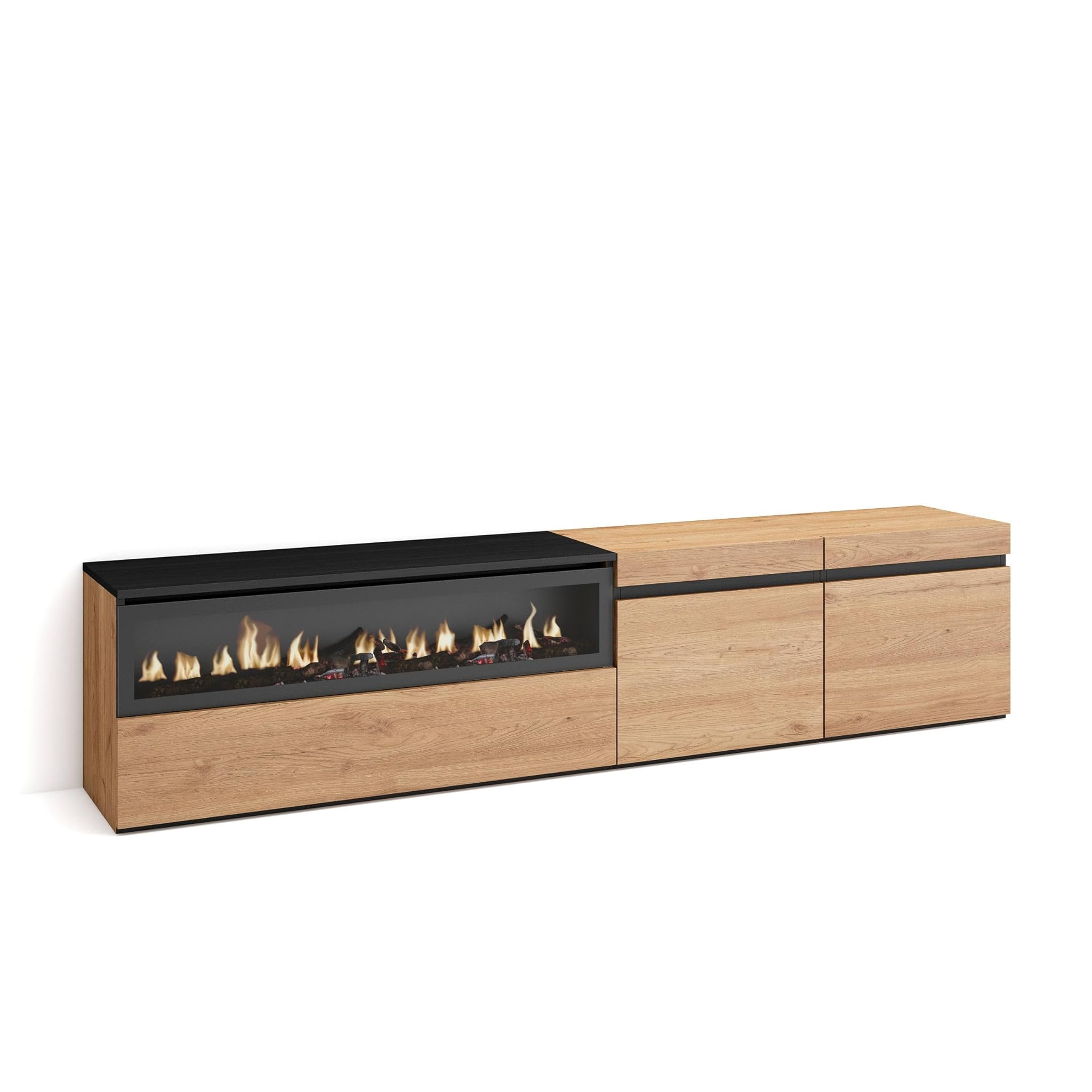 Skraut Home - Mobile TV con Camino Elettrico, Rovere e Nero