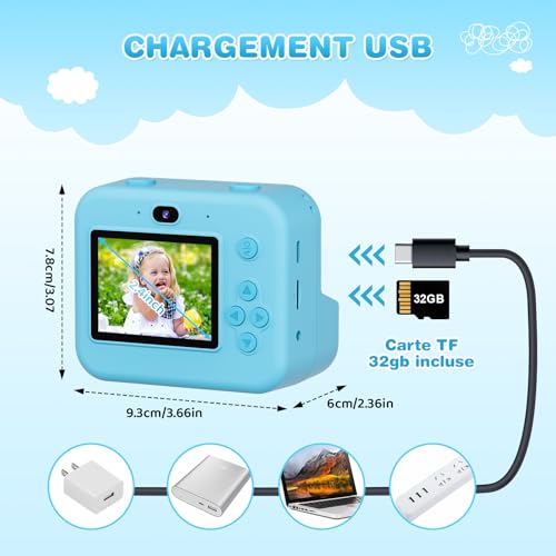 Astgmi Fotocamera Istantanea Bambini 2,4" con Scheda 32GB, Blu - immagine 5