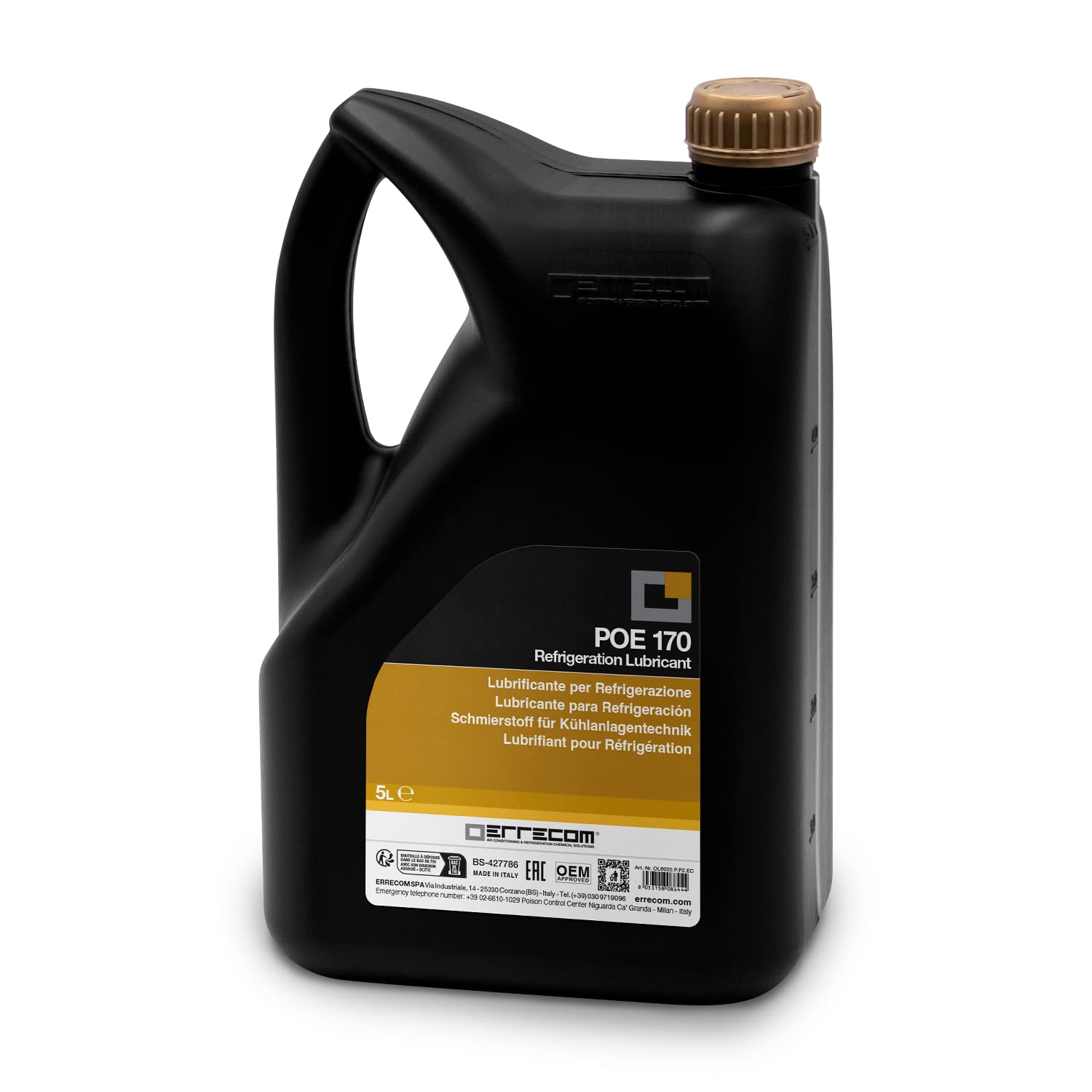ERRECOM Poe 170, Lubrificante per Refrigerazione, viscosità 170, tanica da 5 L