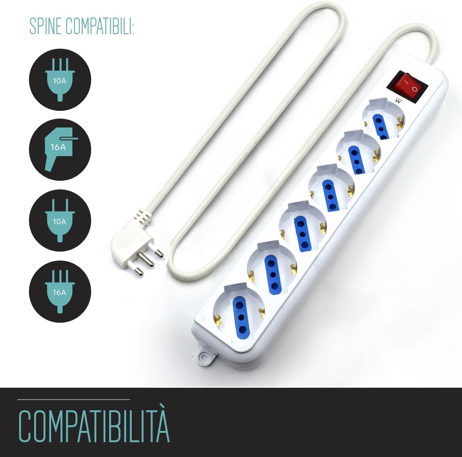 Multipresa 6 Posti con Cavo 5 Metri - immagine 2