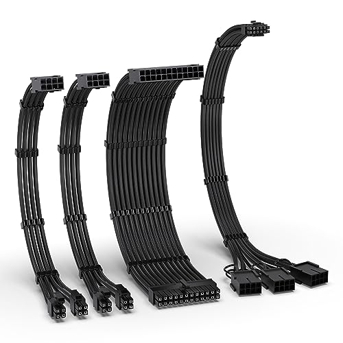 EZDIY-FAB Kit di Cavi con Manicotto PCIE 5.0 12VHPWR,Estensione del Cavo di Alimentazione 16AWG,Cavo di Estensione da 24 PIN-ATX/(4+4) PIN-EPS/(12+4) PIN a 3X 8 PIN PCIE-RTX4080/4070Ti- Nero