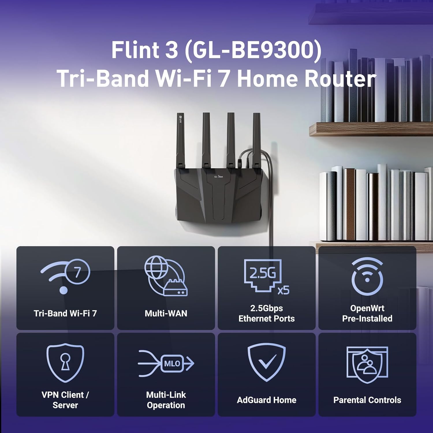 Gl.inet GL-BE9300(Flint 3) Tri-Band WiFi 7 Router - immagine 2