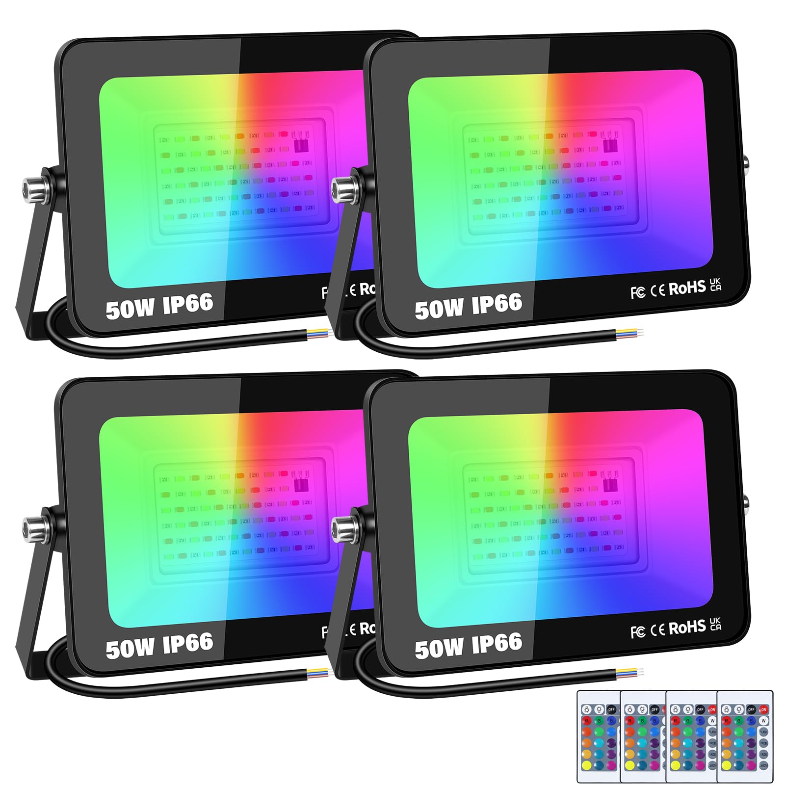 RIGIDON 4x Faretto LED RGB esterno 50W con telecomando