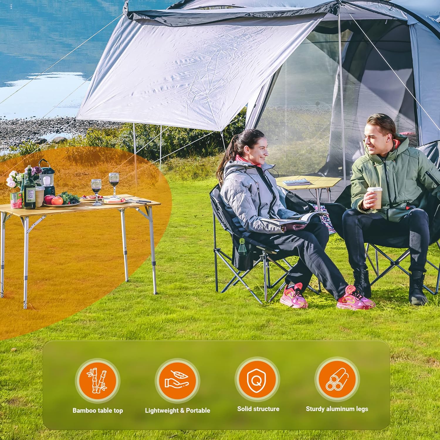 Kingcamp Tavolo Pieghevole in Bamboo 100x65cm - immagine 4