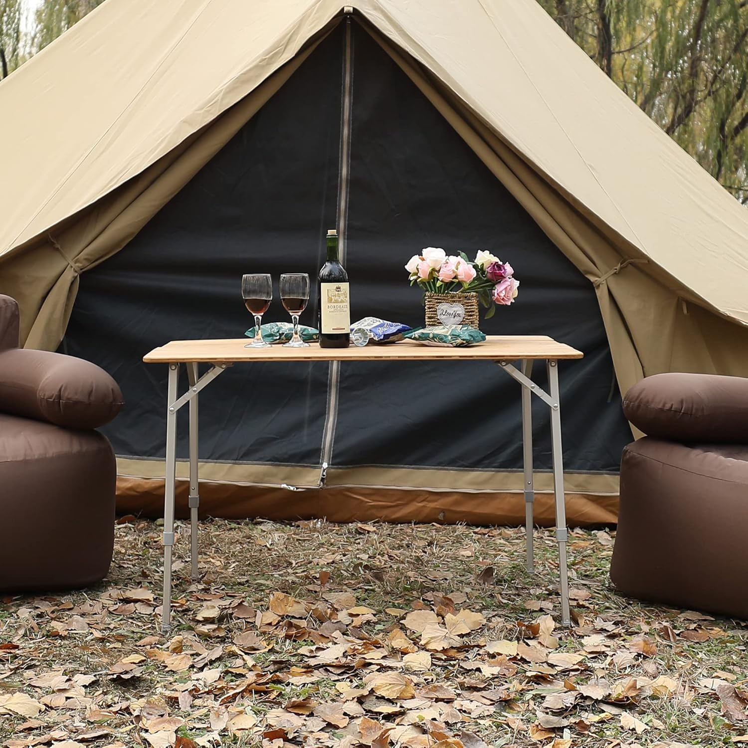 Kingcamp Tavolo Pieghevole in Bamboo 100x65cm - immagine 9