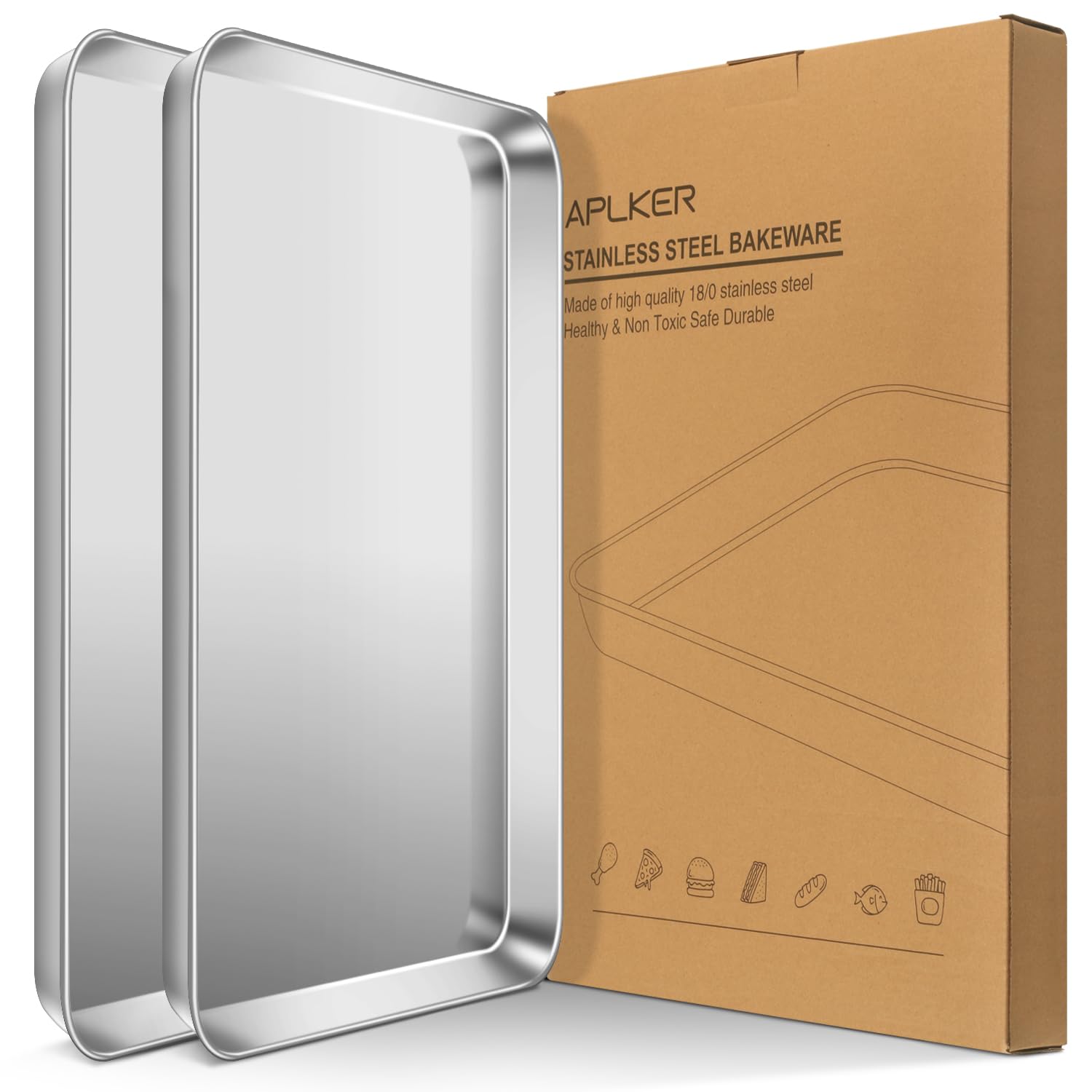 Aplker Set 2 Teglie da Forno in Acciaio Inox 40,5x30,5x2.5 cm