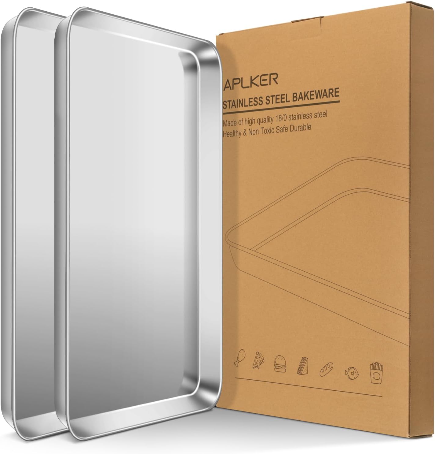 Aplker Set 2 Teglie da Forno in Acciaio Inox 40,5x30,5x2.5 cm - immagine 1
