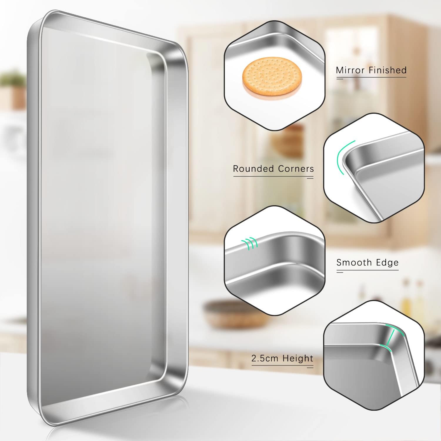 Aplker Set 2 Teglie da Forno in Acciaio Inox 40,5x30,5x2.5 cm - immagine 3