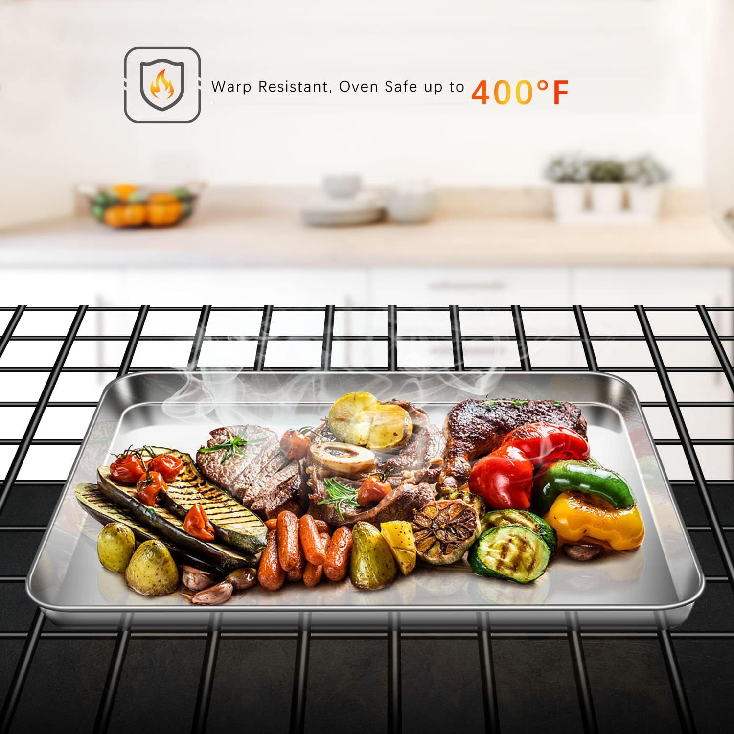 Aplker Set 2 Teglie da Forno in Acciaio Inox 40,5x30,5x2.5 cm - immagine 4