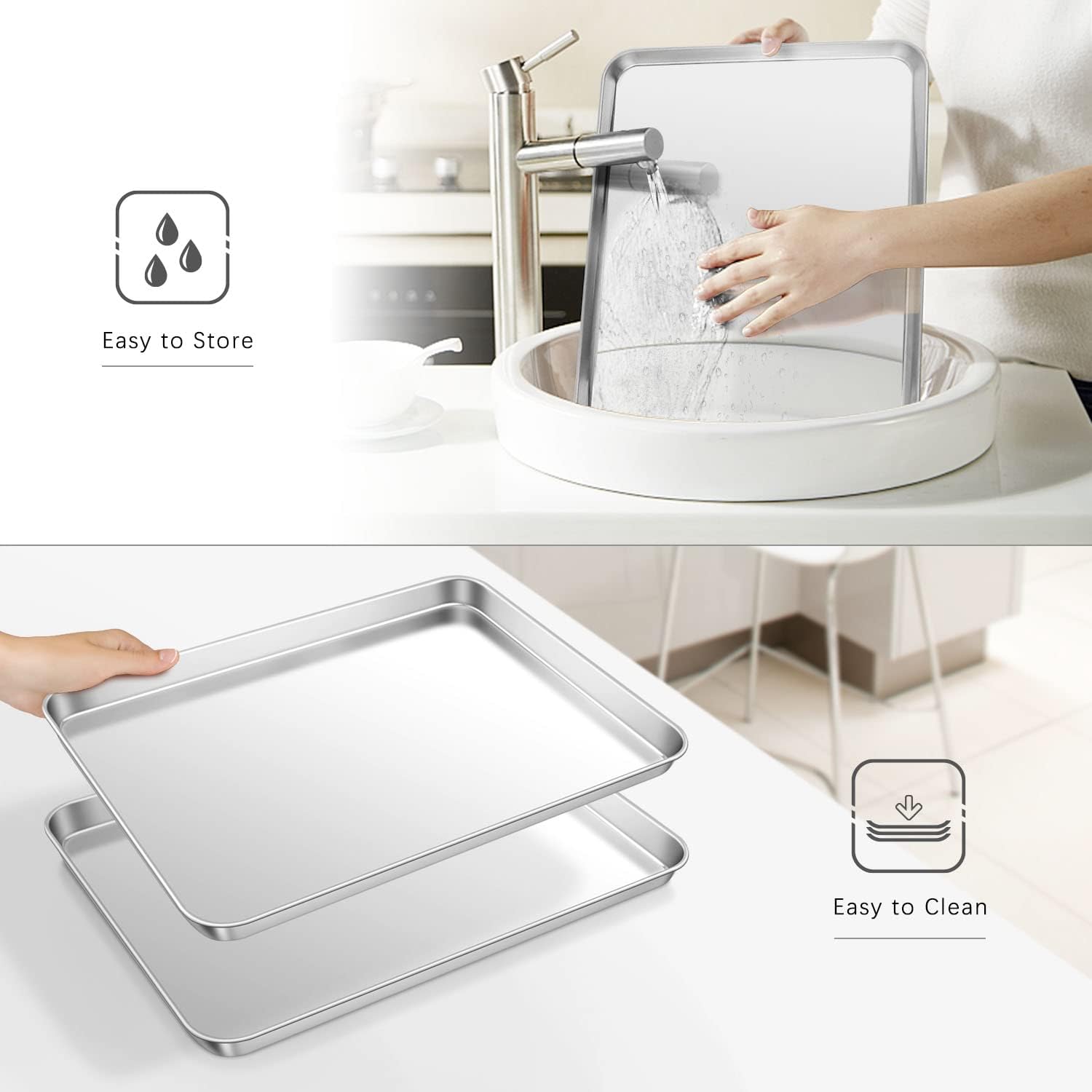 Aplker Set 2 Teglie da Forno in Acciaio Inox 40,5x30,5x2.5 cm - immagine 5