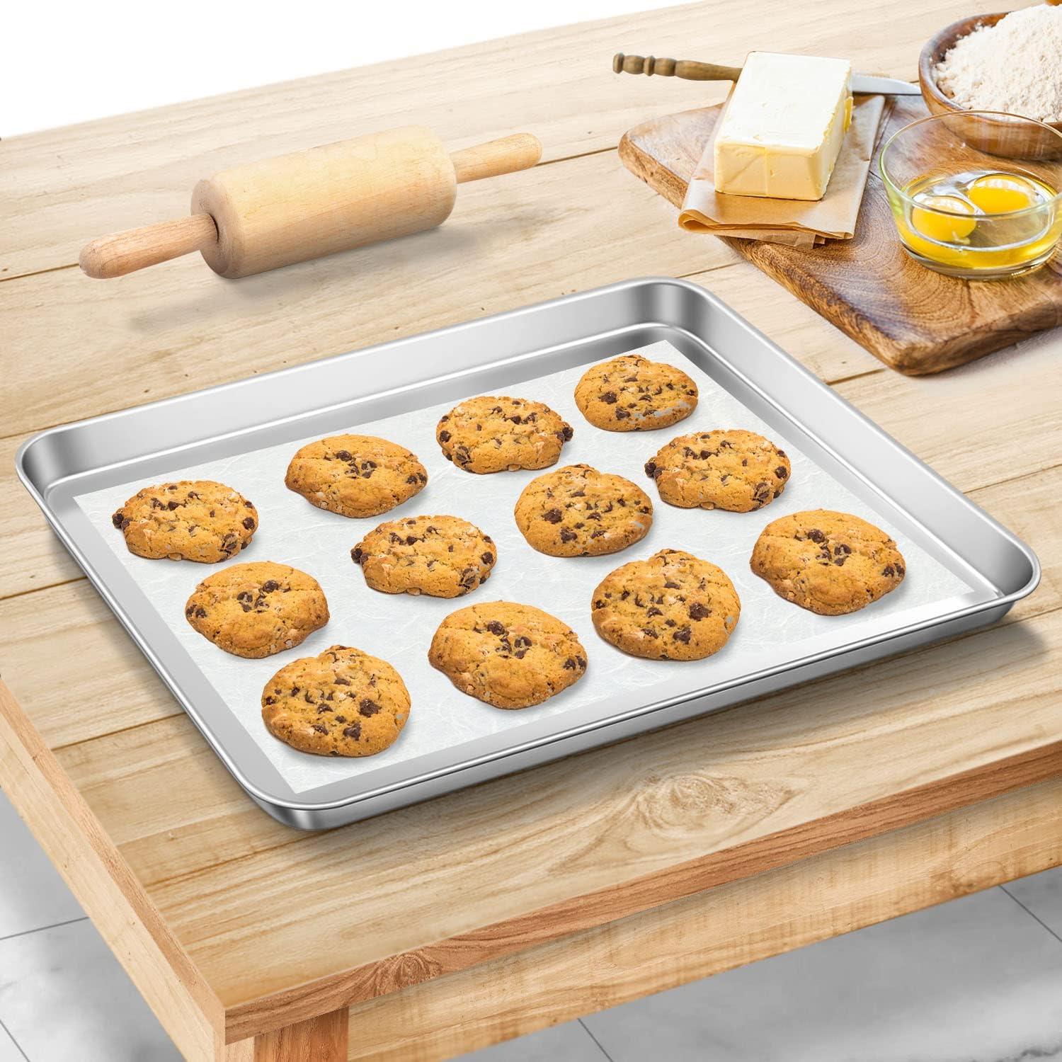 Aplker Set 2 Teglie da Forno in Acciaio Inox 40,5x30,5x2.5 cm - immagine 6