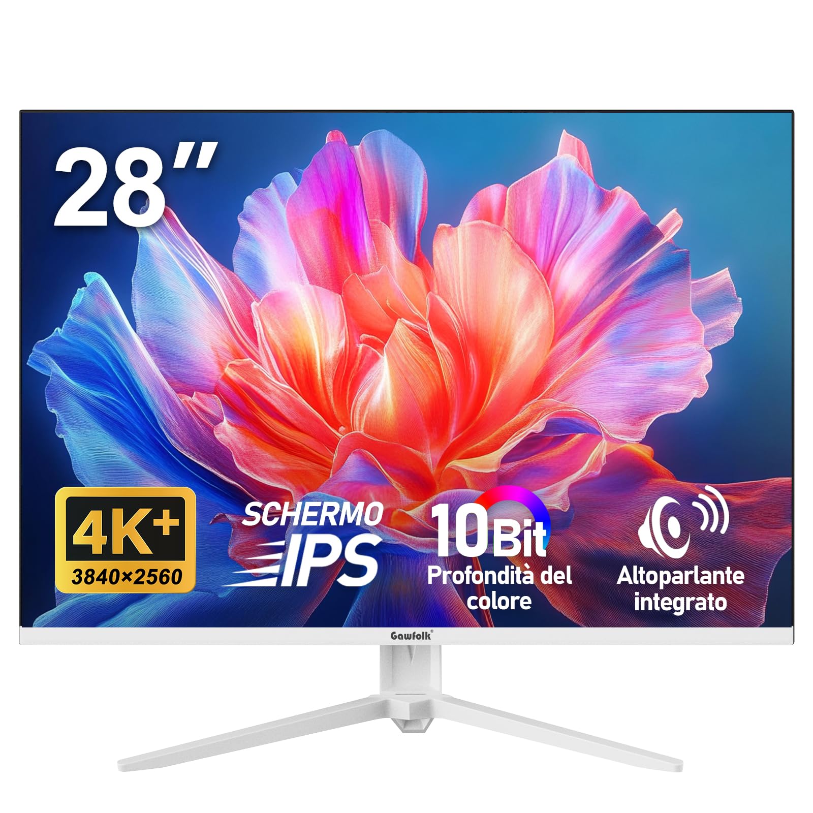 Gawfolk Monitor PC UHD 4K 28 pollici IPS, Bianco