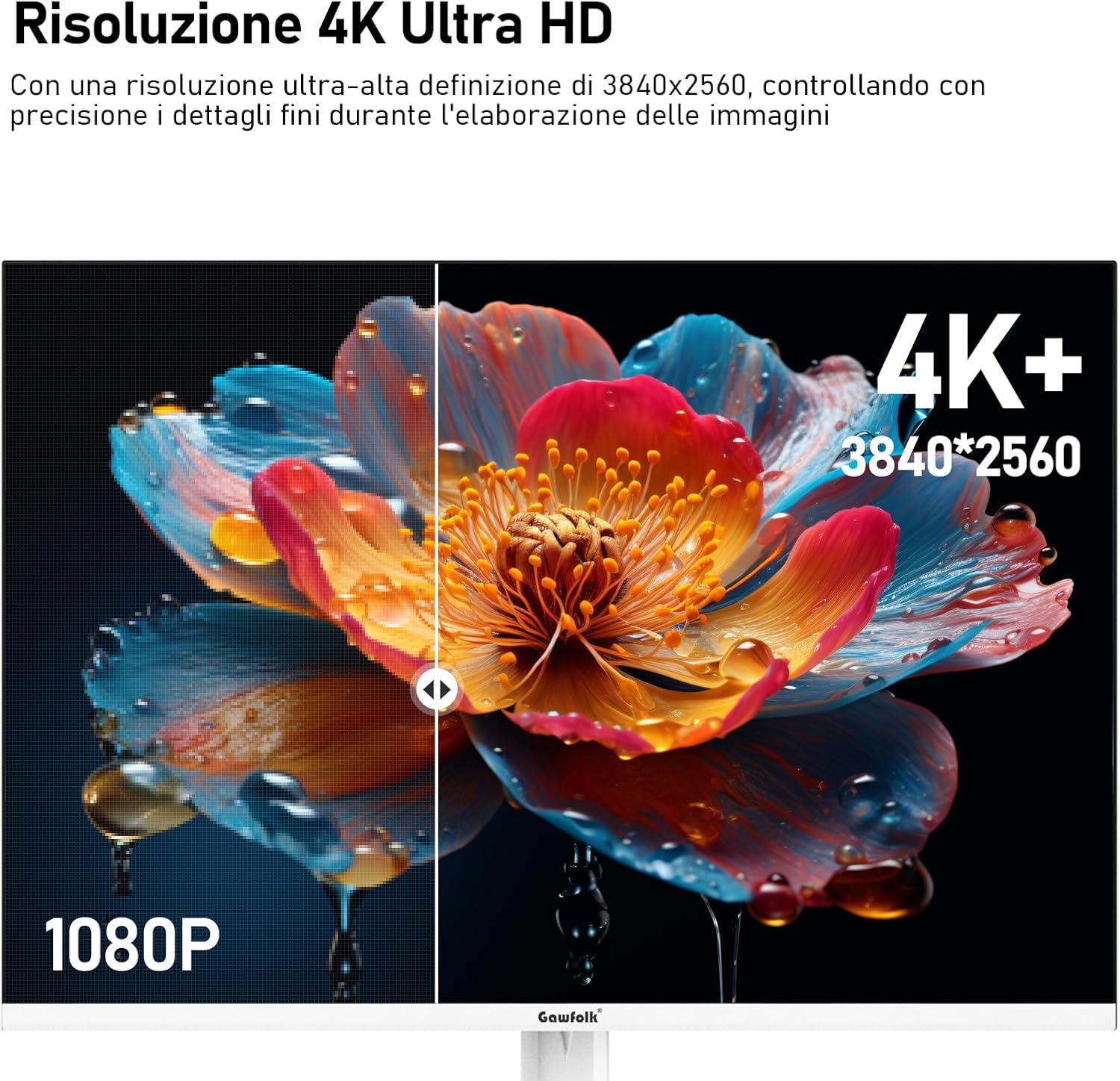 Gawfolk Monitor PC UHD 4K 28 pollici IPS, Bianco - immagine 2