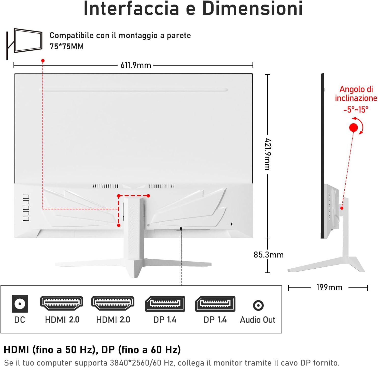 Gawfolk Monitor PC UHD 4K 28 pollici IPS, Bianco - immagine 7