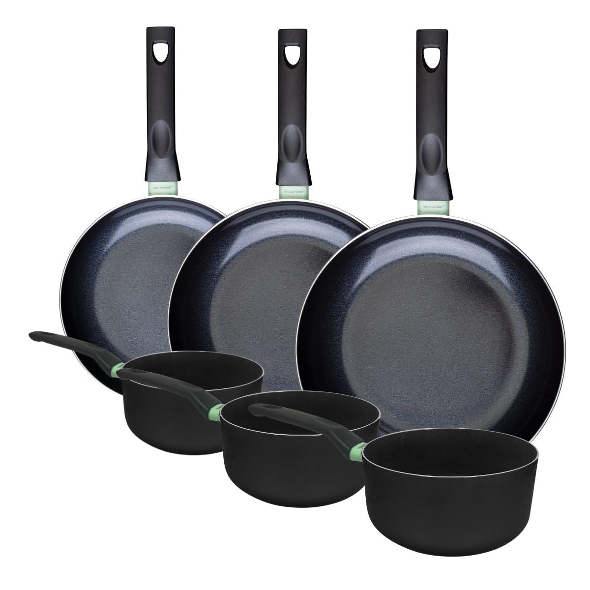 Fackelmann 9431050 - Set 6 Padelle Antiaderenti, Nero/Verde