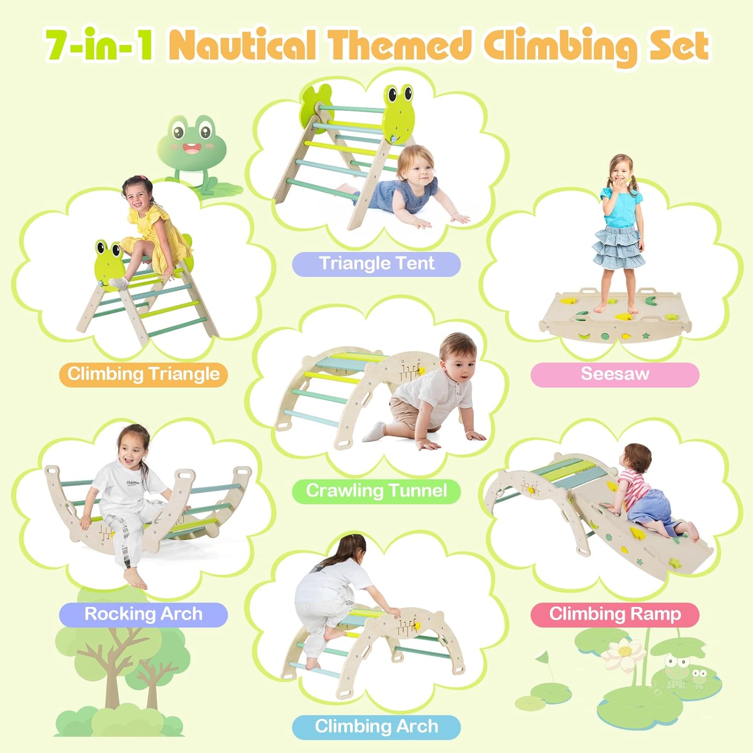 Fantask Set 3 Telai Arrampicata 7 in 1, Legno - immagine 2