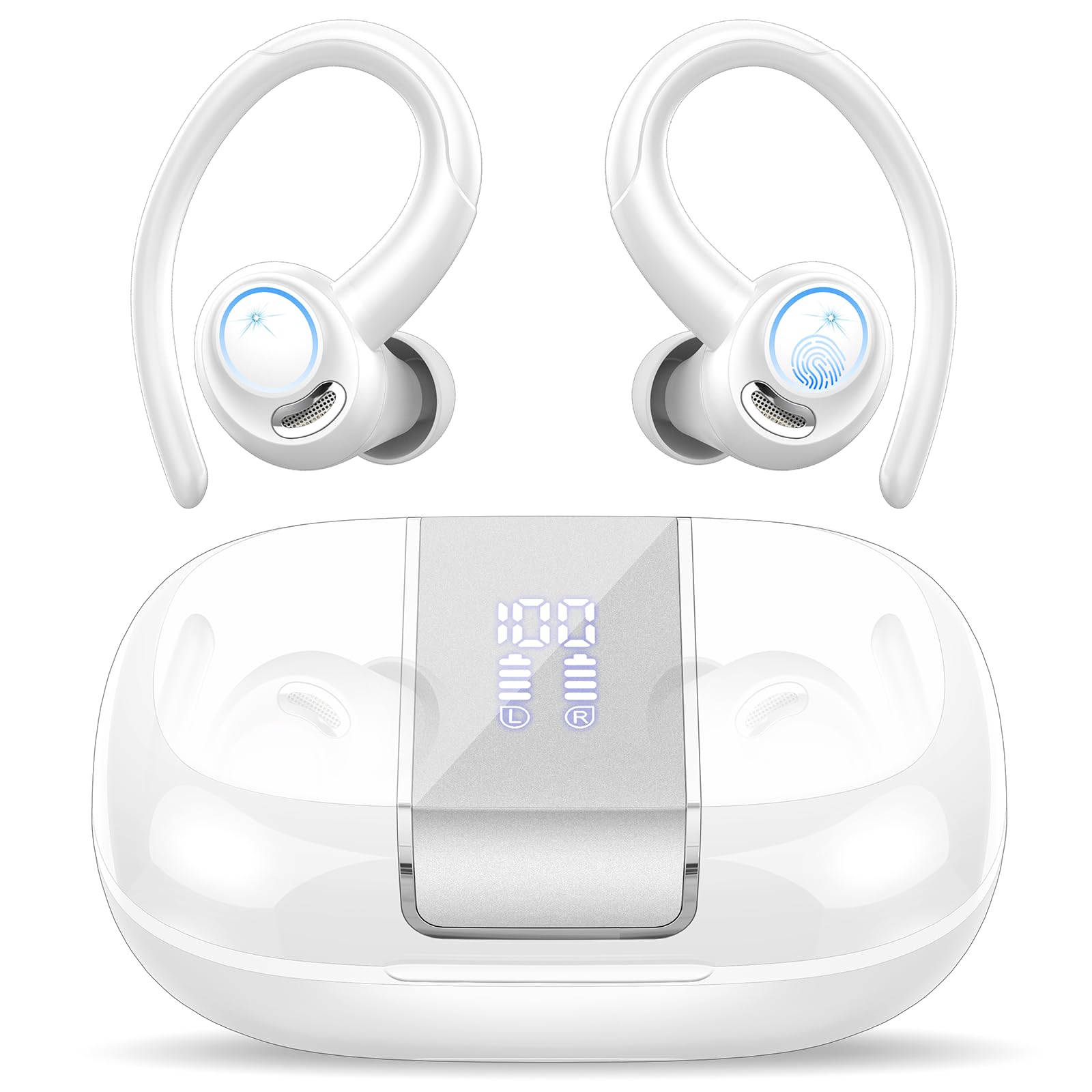 Auricolari Bluetooth Sport 5.3 con HD Mic, Bianco