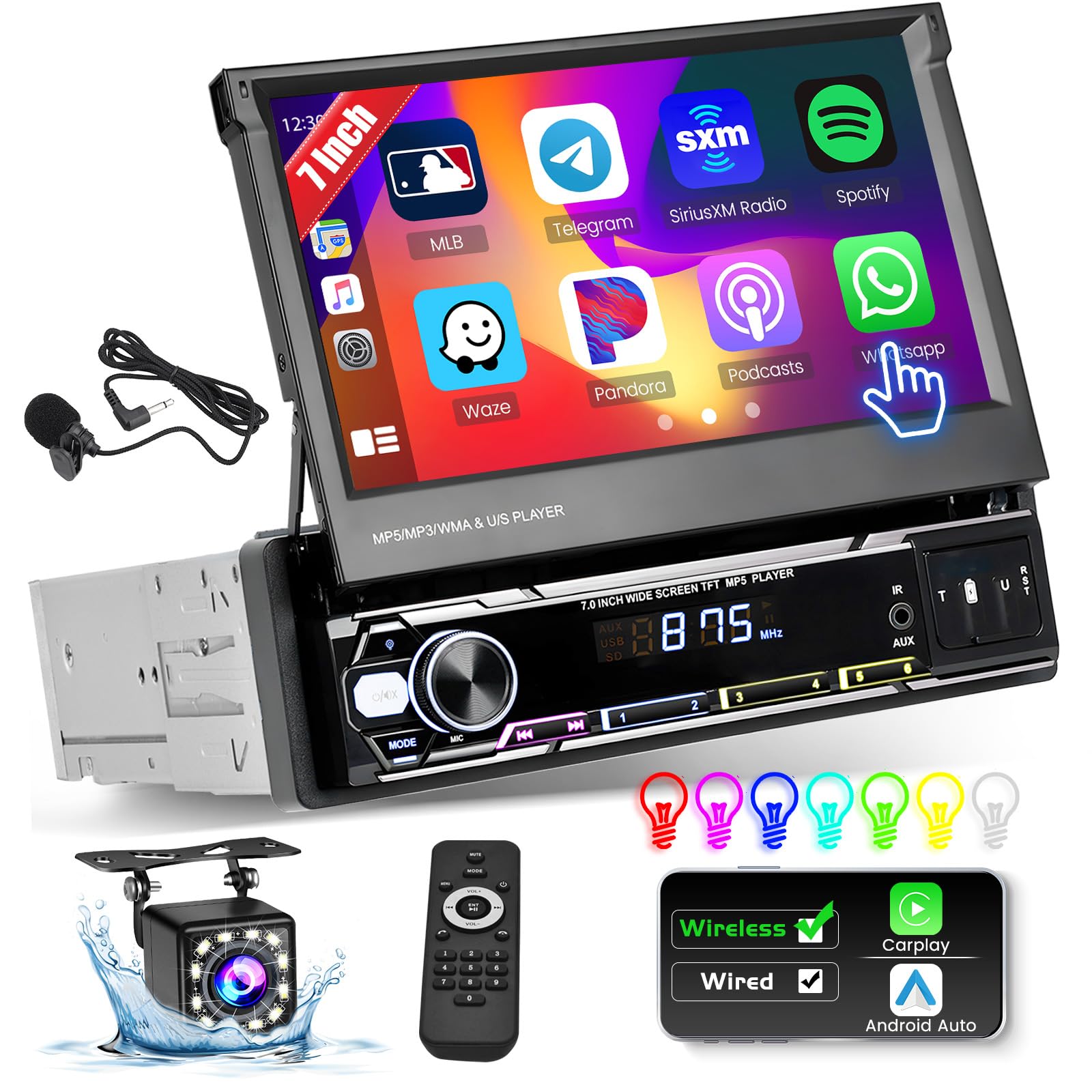 Hikity Autoradio 1 Din con Schermo Retrattile 7 Pollici