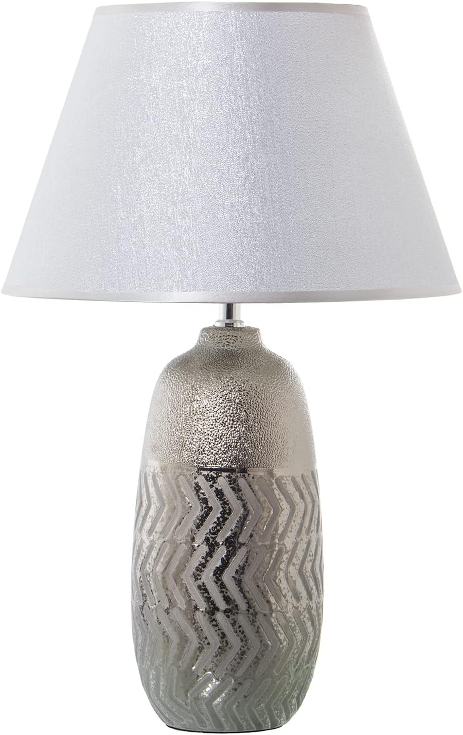 LÁMPARA CERÁMICA PLATEADA+52601, 1XE27, MAX.60W °34X54CM, BASE: °13,5X38CM