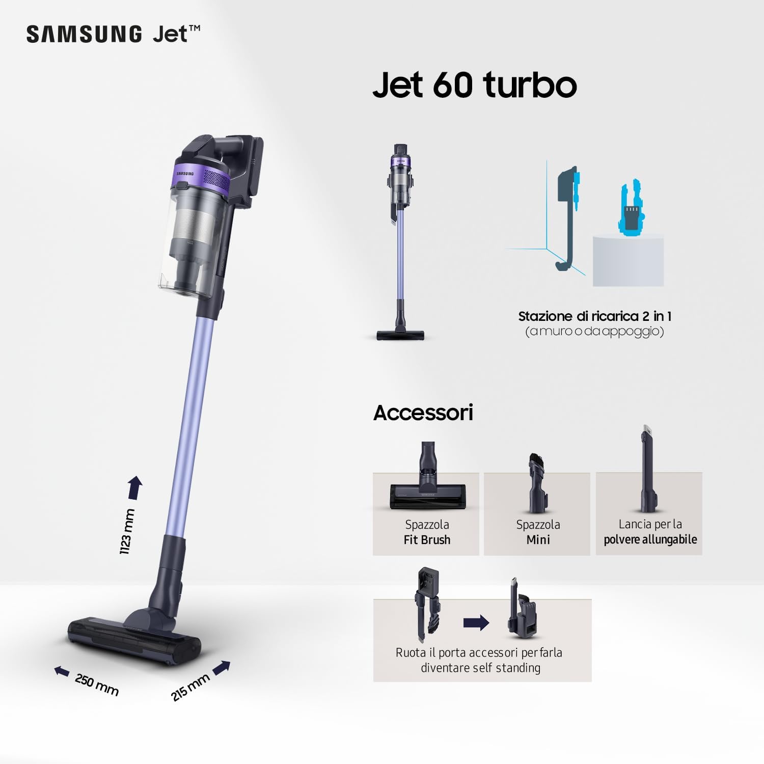 Samsung Jet 60 Turbo - Aspirapolvere Senza Fili 40min, Violet - immagine 2
