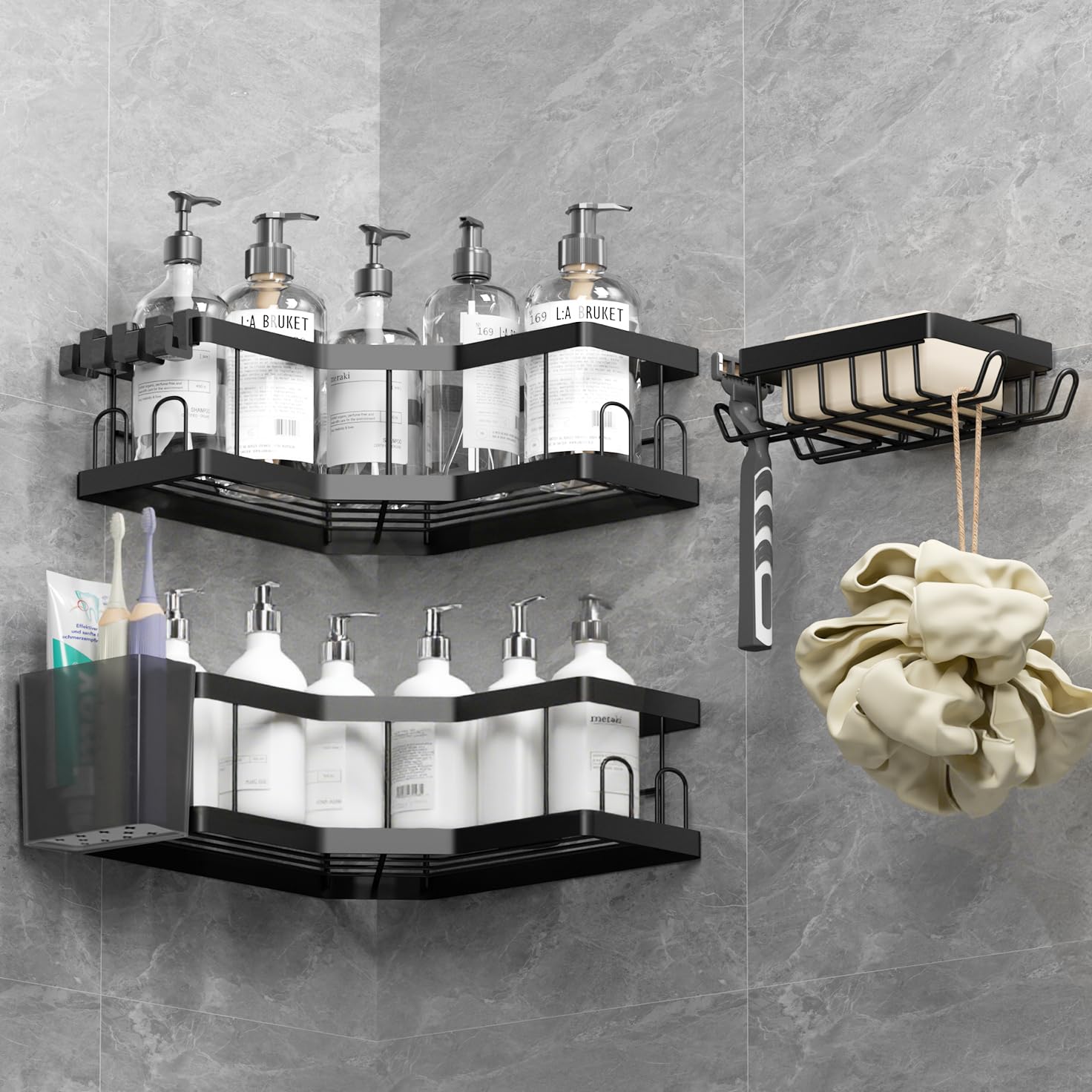 Porta Sapone per Doccia 4 Pack Nero (SM+2)