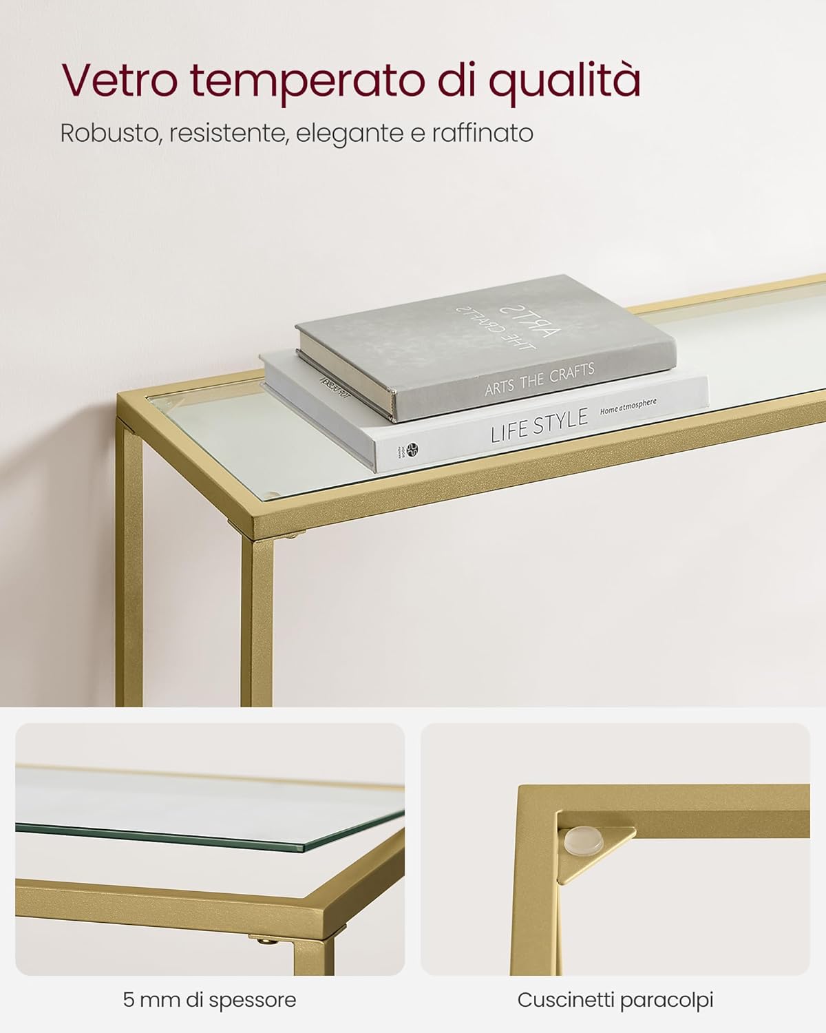 Vasagle Consolle Ingresso con Piano in Vetro Temperato - immagine 5