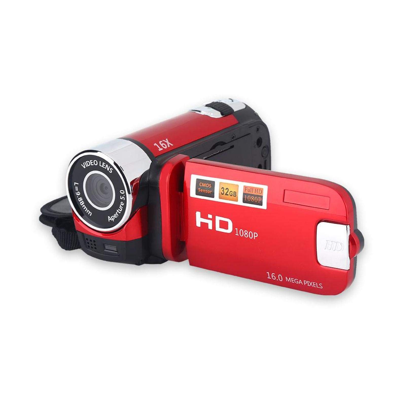 Diyeeni Videocamera Portatile 1080P FHD 16x Zoom Digitale, Rossa