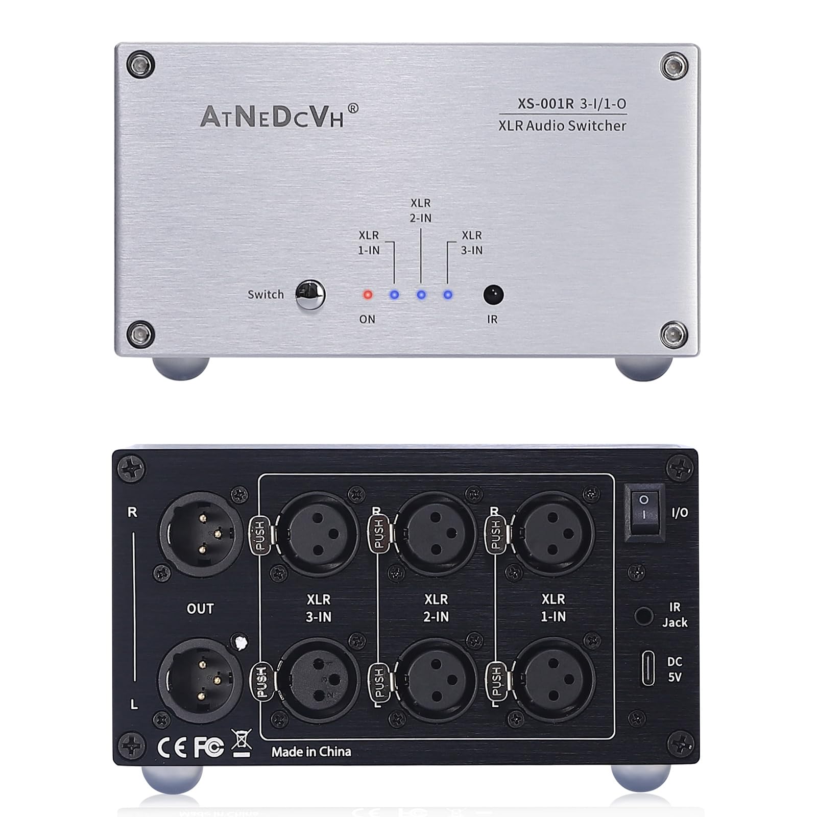 AtDcNeVh XLR - Commutatore Audio 3 in 1 con Telecomando