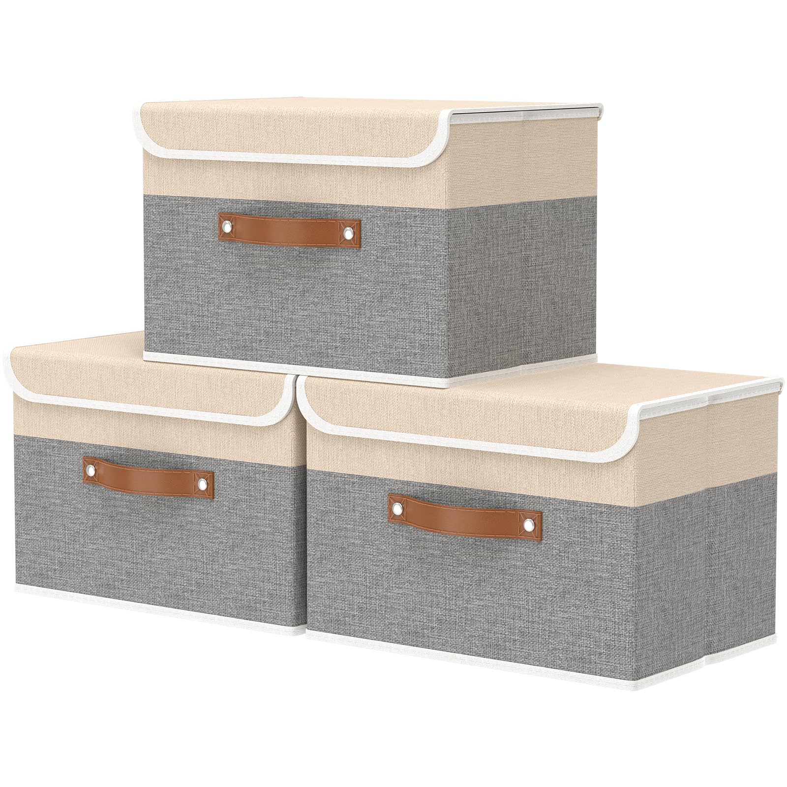 Outbros Scatole Portaoggetti Pieghevoli (3 pz), Grigio/Beige