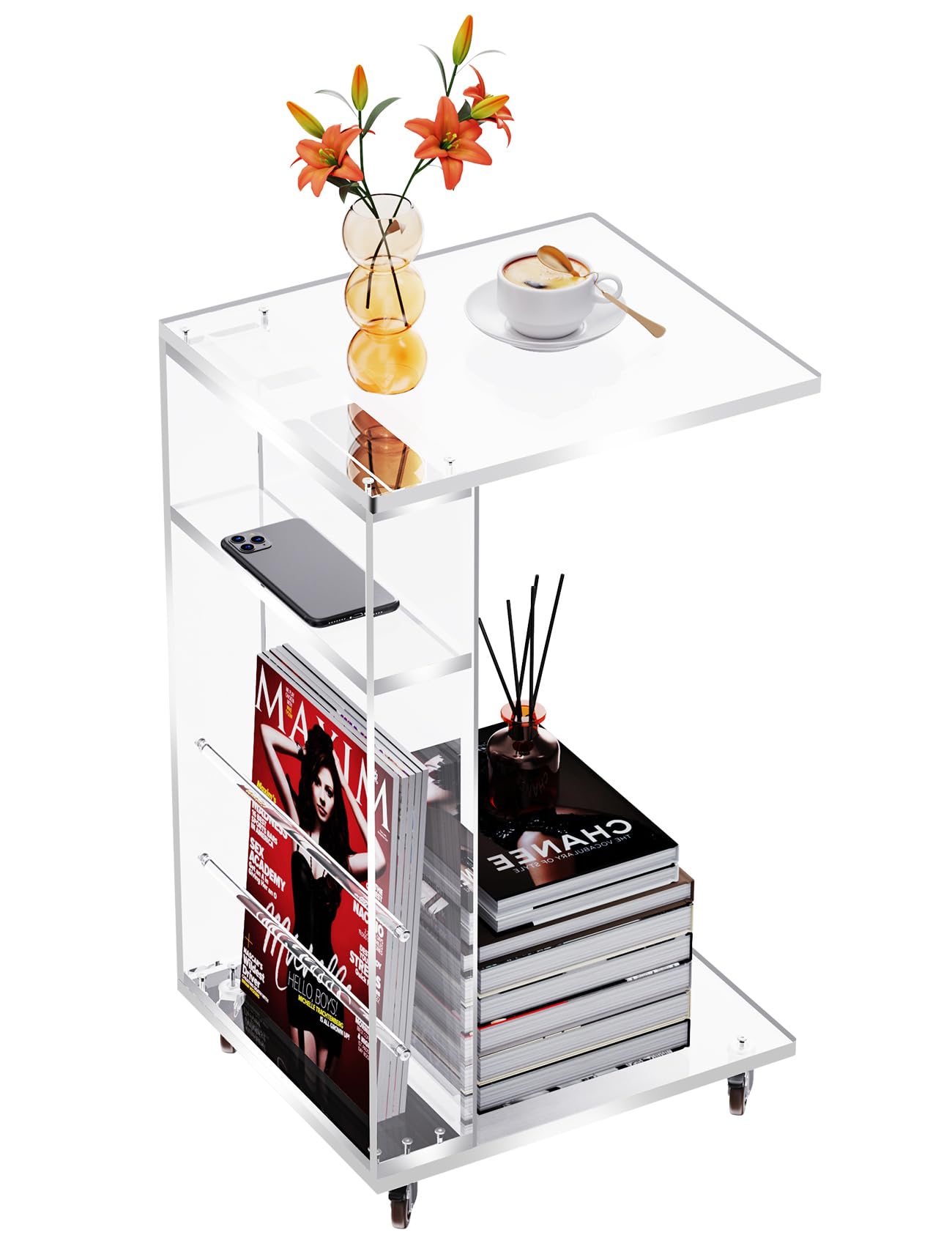 Solaround Tavolino Acrilico su Ruote Bloccabili, Trasparente