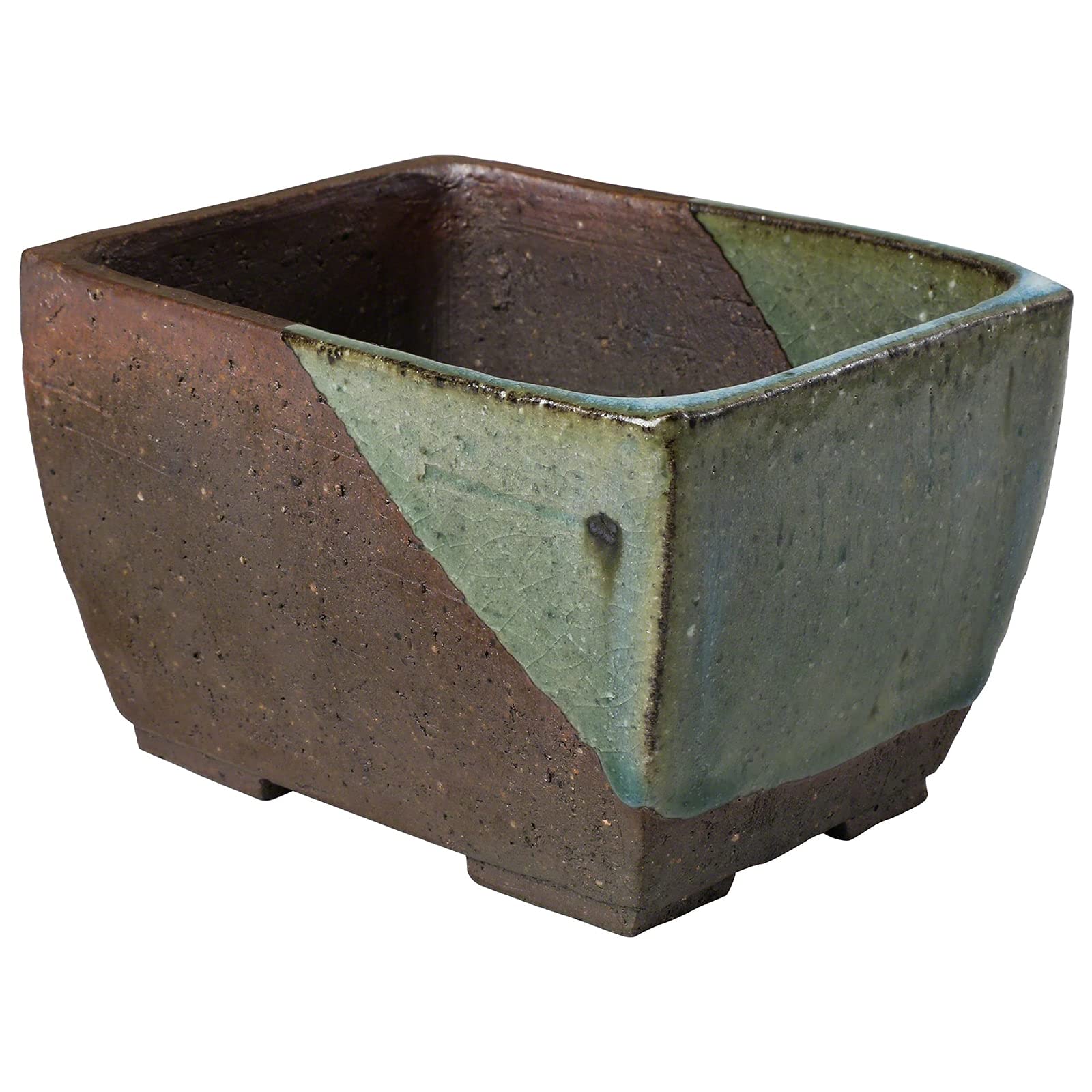 Wazakura Vaso Tokoname per Bonsai 13.5cm, Marrone Verde