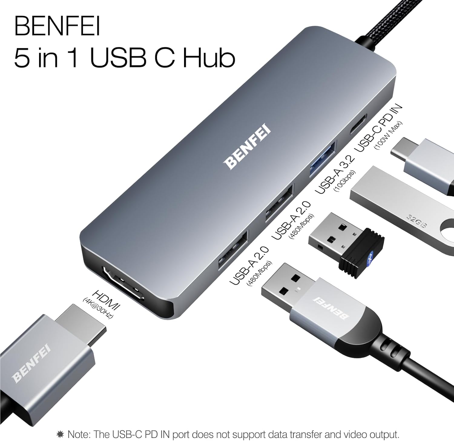 Benfei Hub USB C 5in1 con HDMI 4K e PD 100W - immagine 3
