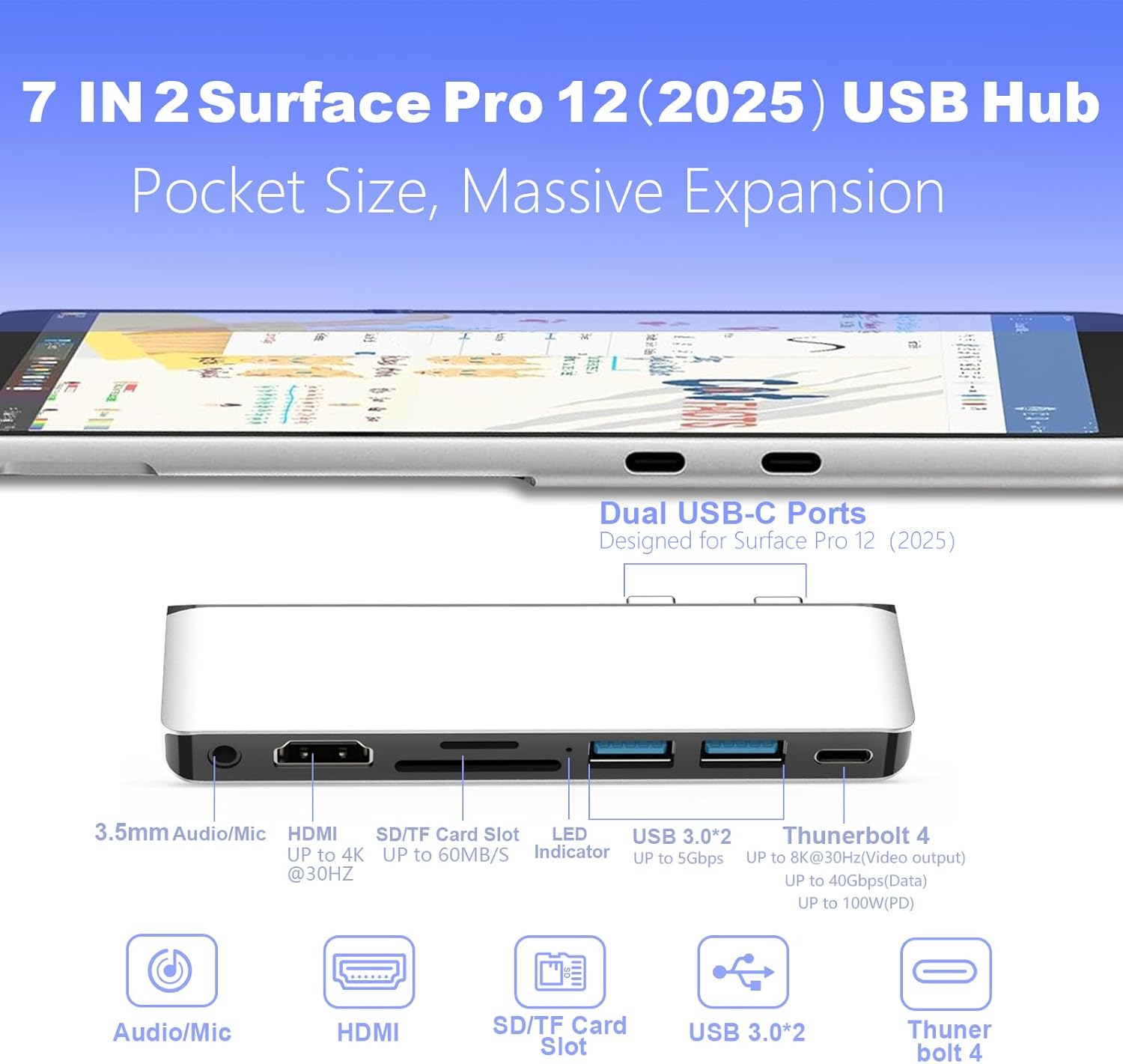 Docking Station per Surface Pro 12 con HDMI 4K - immagine 2