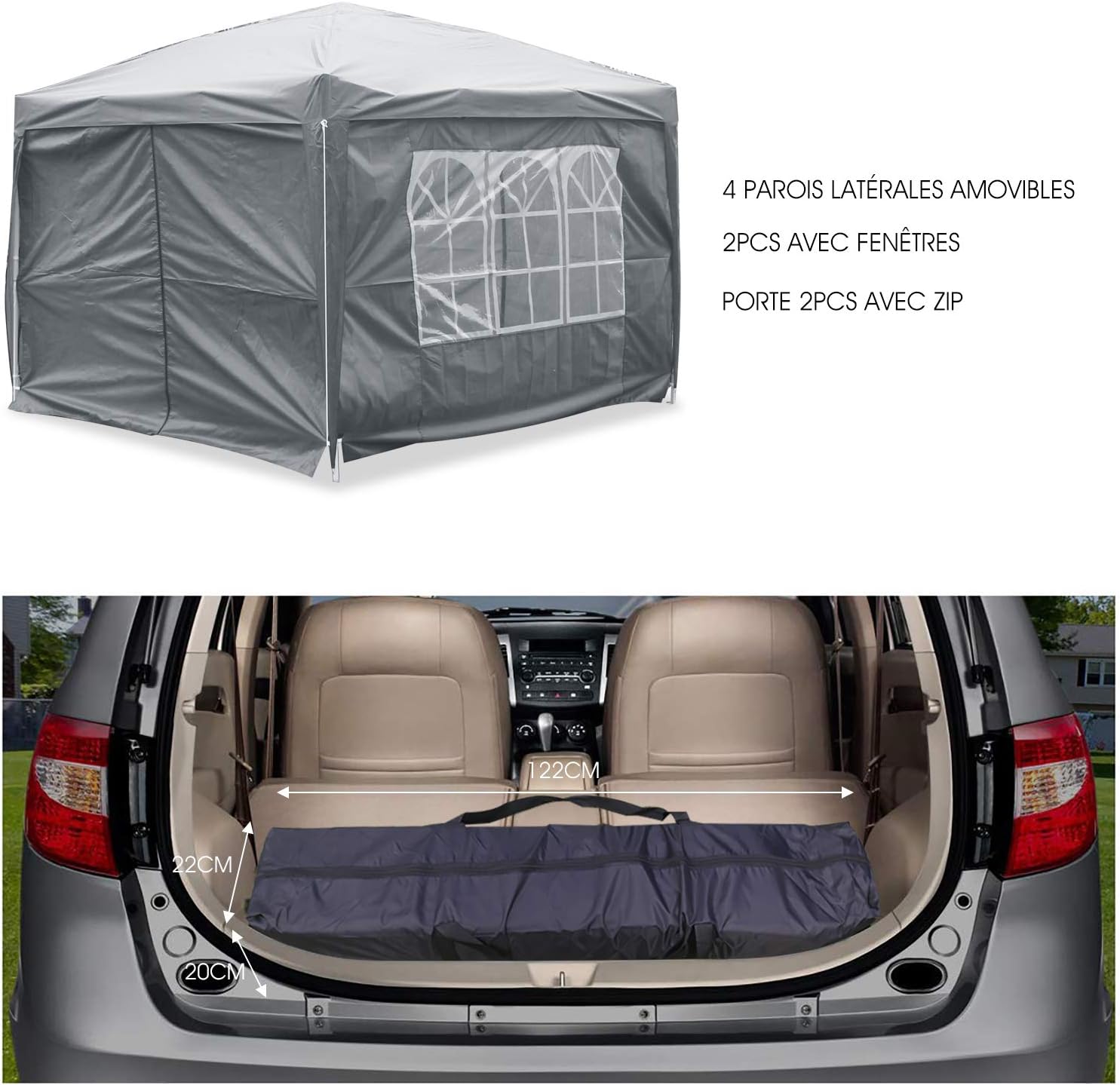 Ise Gazebo Pieghevole 3x3 Impermeabile UV50+, Grigio - immagine 4