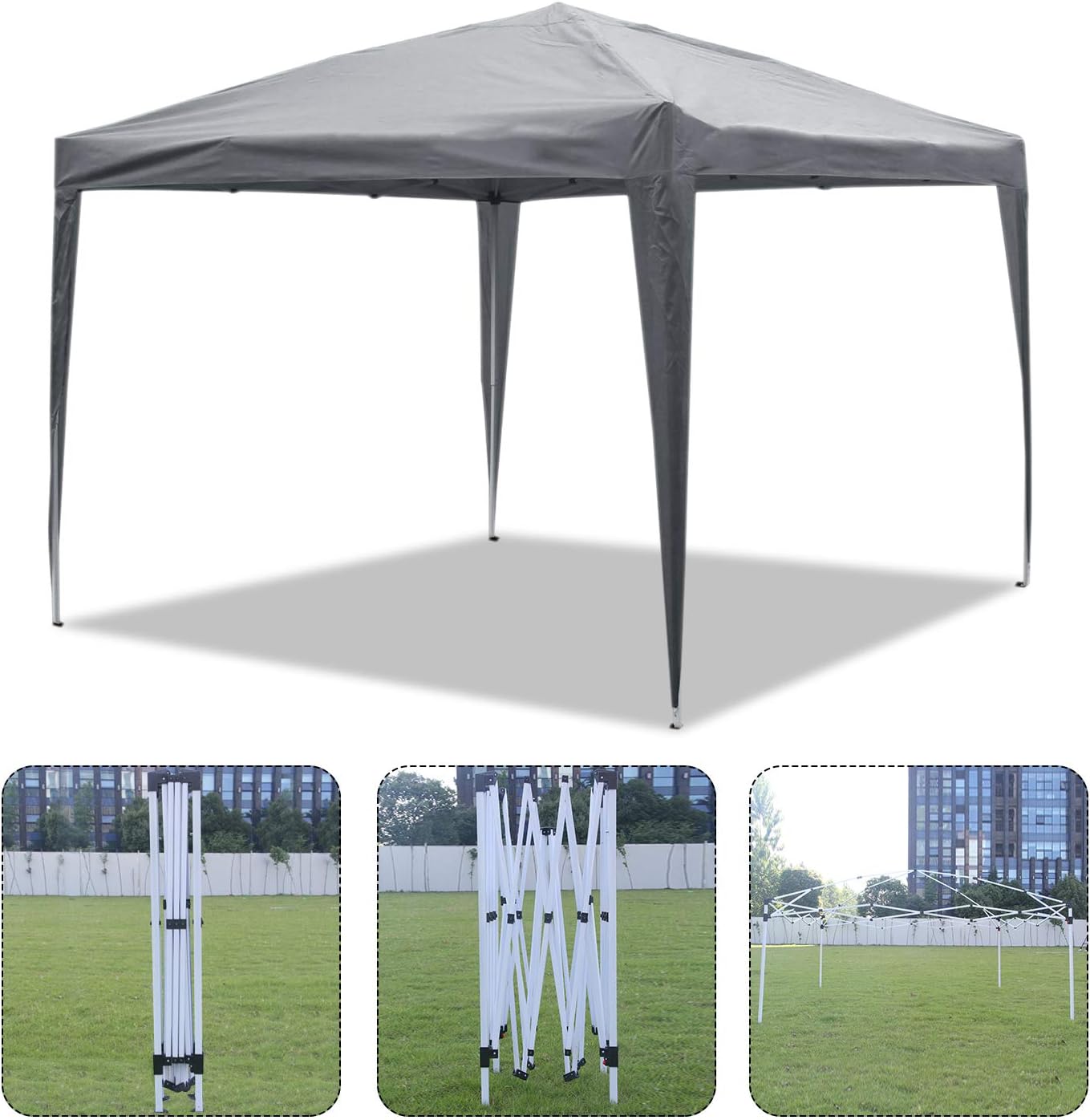 Ise Gazebo Pieghevole 3x3 Impermeabile UV50+, Grigio - immagine 5
